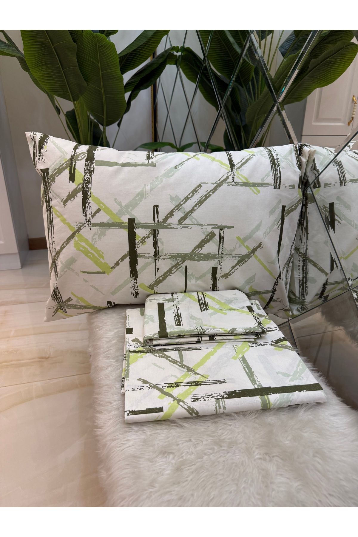 micoton-Patterned Double 100% Cotton Non-Elastic Sheet and Pillowcase Set 3