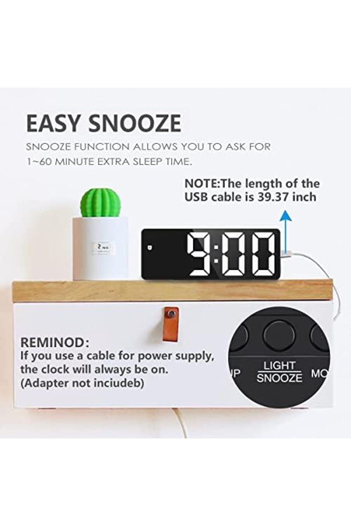 Generic-LinJie Digital Alarm Clock, Mirror Surface LED Electronic Clocks, Bedside Desk Table Clock, Suitable 7