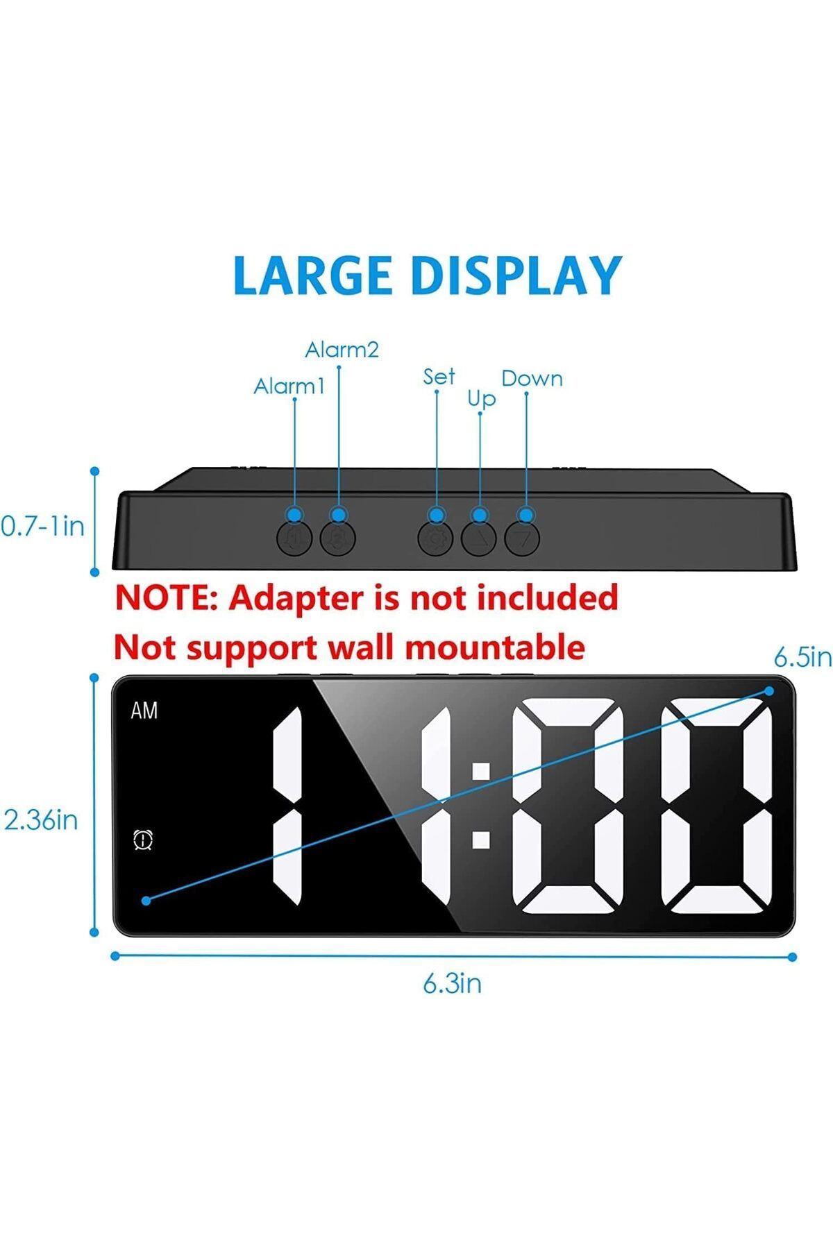 Generic-LinJie Digital Alarm Clock, Mirror Surface LED Electronic Clocks, Bedside Desk Table Clock, Suitable 2