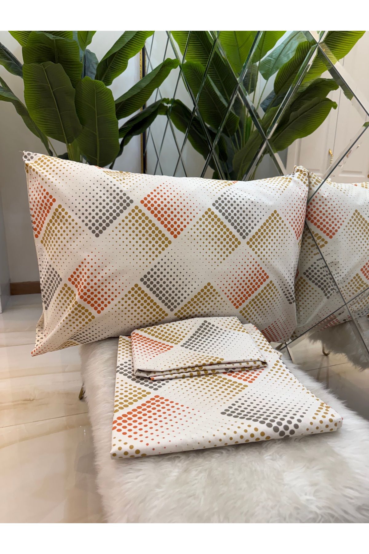 micoton-Patterned Double 100% Cotton Non-Elastic Sheet and Pillowcase Set 2