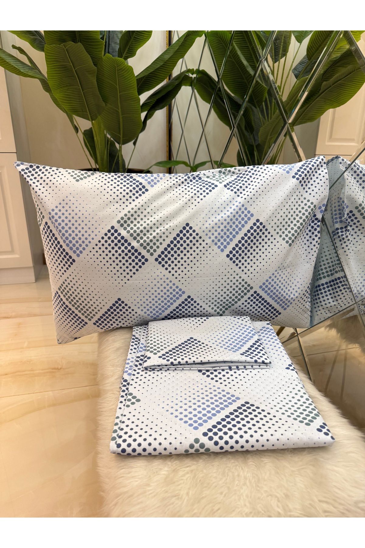 micoton-Patterned Single 100% Cotton Elasticless Sheet and Pillowcase Set 3