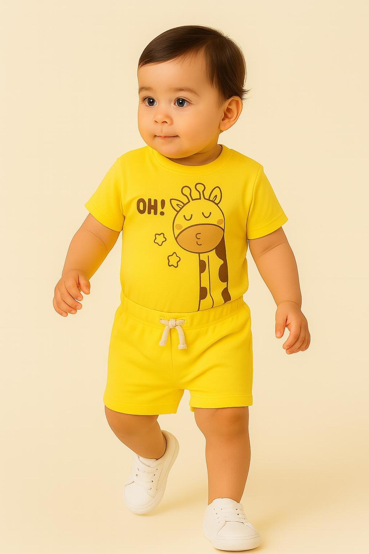 Kızerkek Cotton Uni Soft Short Sleeve Summer Baby Care 0-6 Months 4-Year Yellow