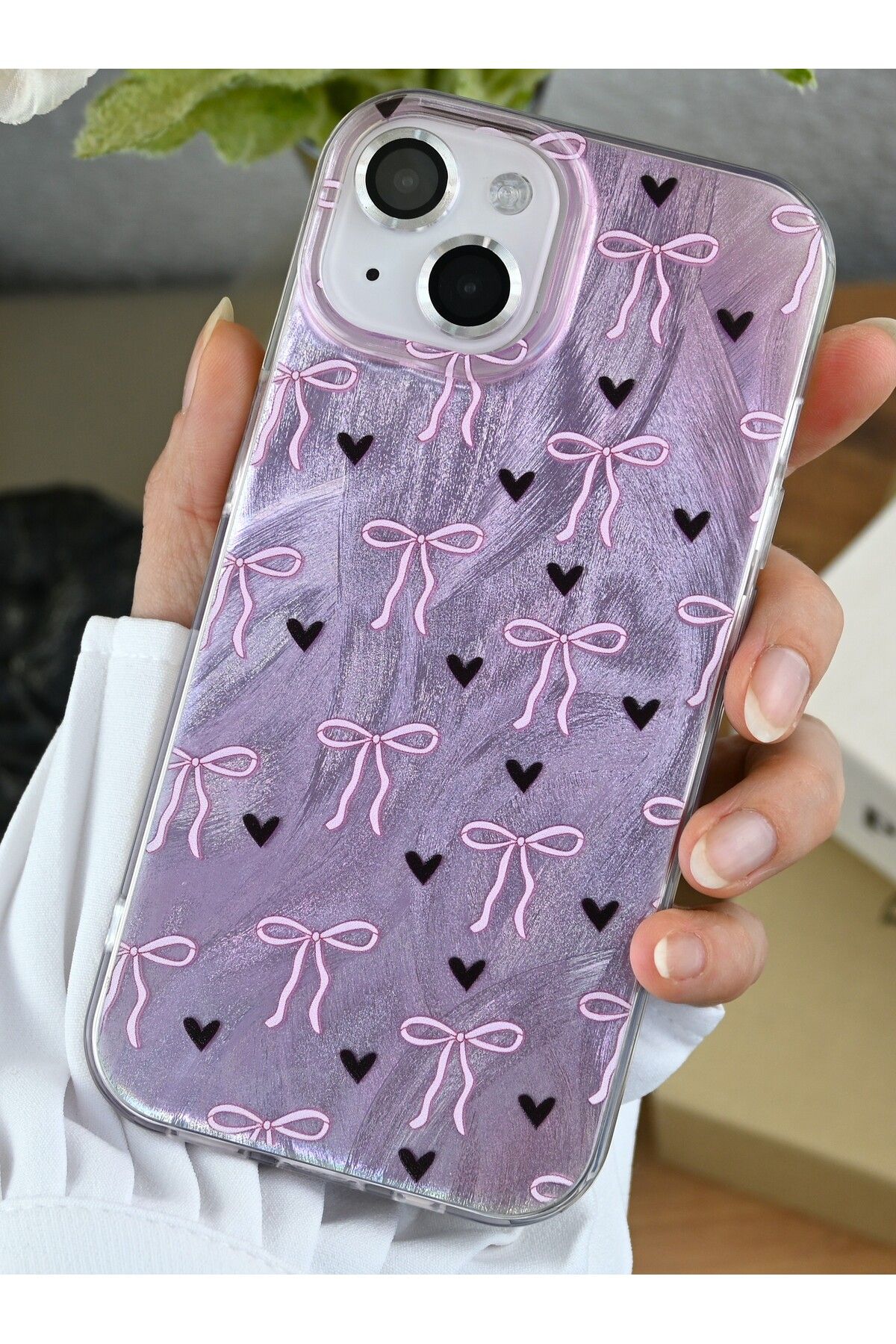 Go Aksesuar-iPhone 15 - 14 - 13 Compatible Shine Bow Color Gradient Glossy Design Silicone Case 2