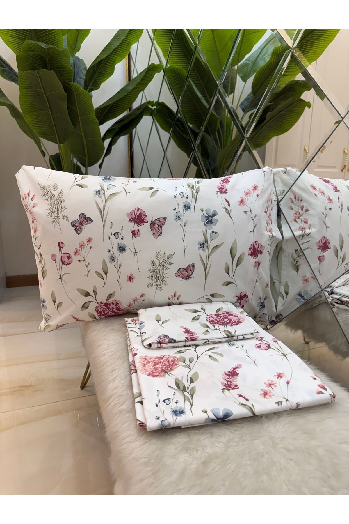micoton-Patterned Single 100% Cotton Elasticless Sheet and Pillowcase Set 3
