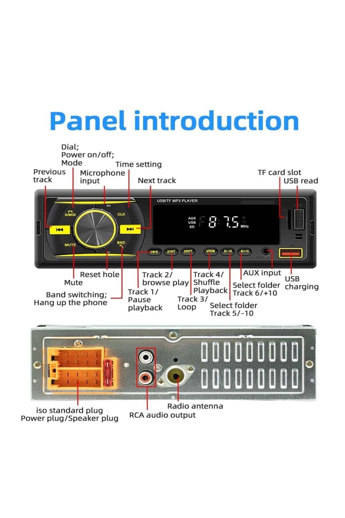 divendi-ro-Car Radio MP3 Player, with Bluetooth, 7 Color Display, 1Din, Remote Control, Black 17