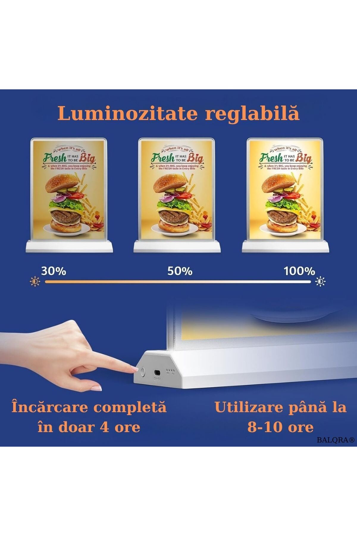 BALQRA-Poster stand, LED light advertising in A4 format, Rechargeable battery, Front and back display 7