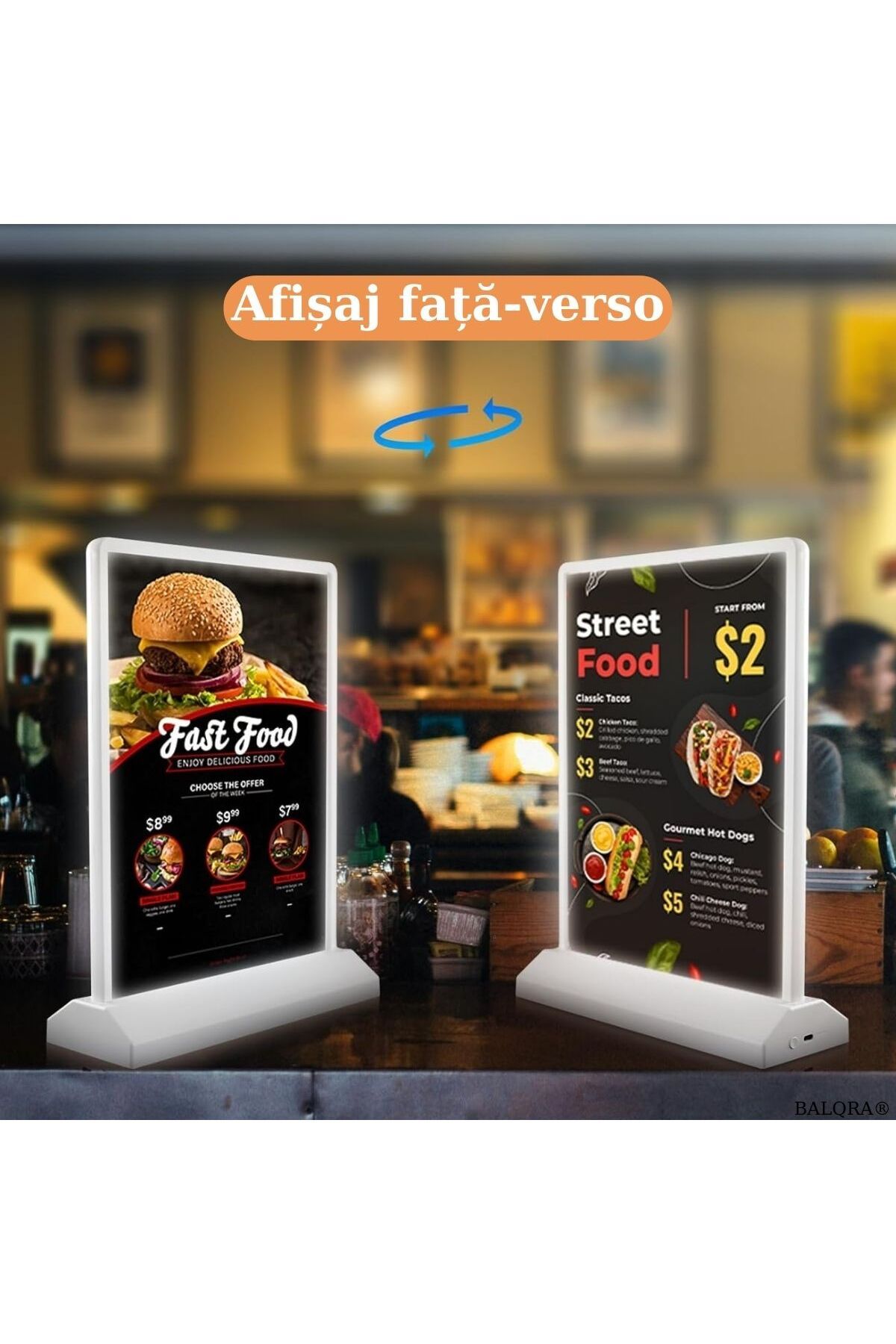 BALQRA-Poster stand, LED light advertising in A4 format, Rechargeable battery, Front and back display 3