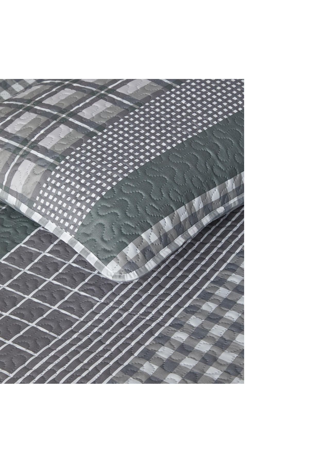 English Home-Line Grid Multi-Purpose Double Bedspread Set 200X220 cm Gray 3