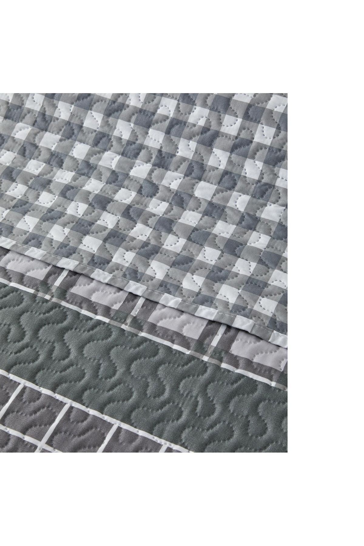 English Home-Line Grid Multi-Purpose Double Bedspread Set 200X220 cm Gray 4