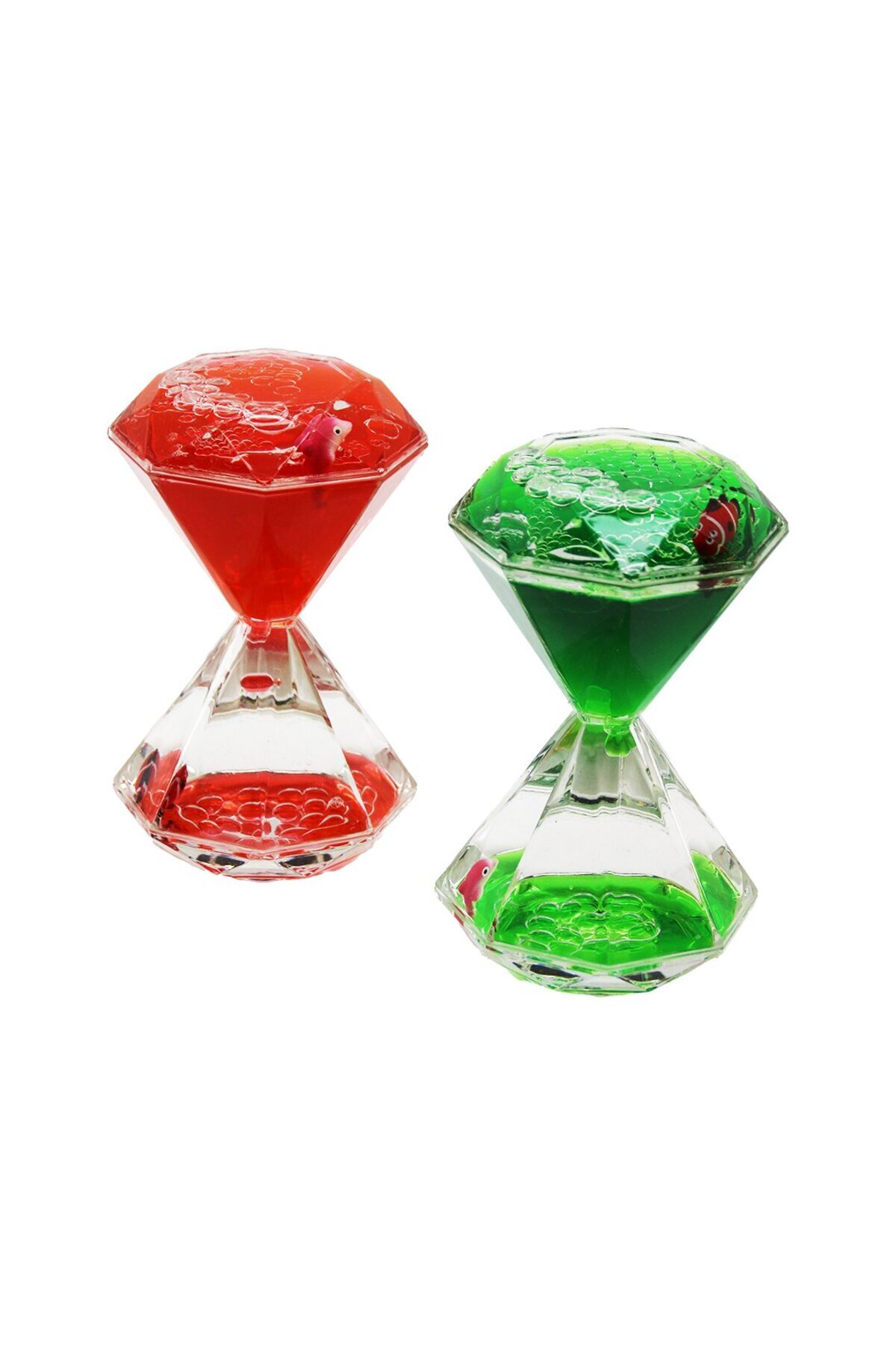 Marsilyan RENKLİ SULU ELMAS ŞEKİL KUM SAATİ MİKA KRİSTAL PLASTİK 2PCS BALIKLI (4887)