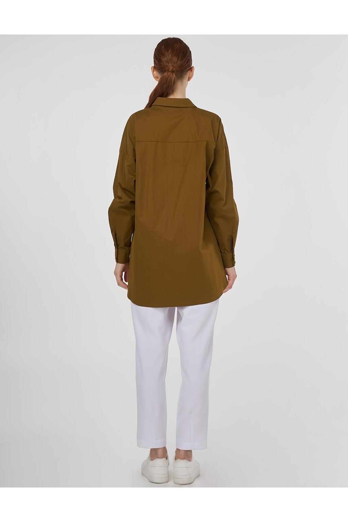 Kayra-Relaxed Cut Cotton Tunic Dark Olive 5
