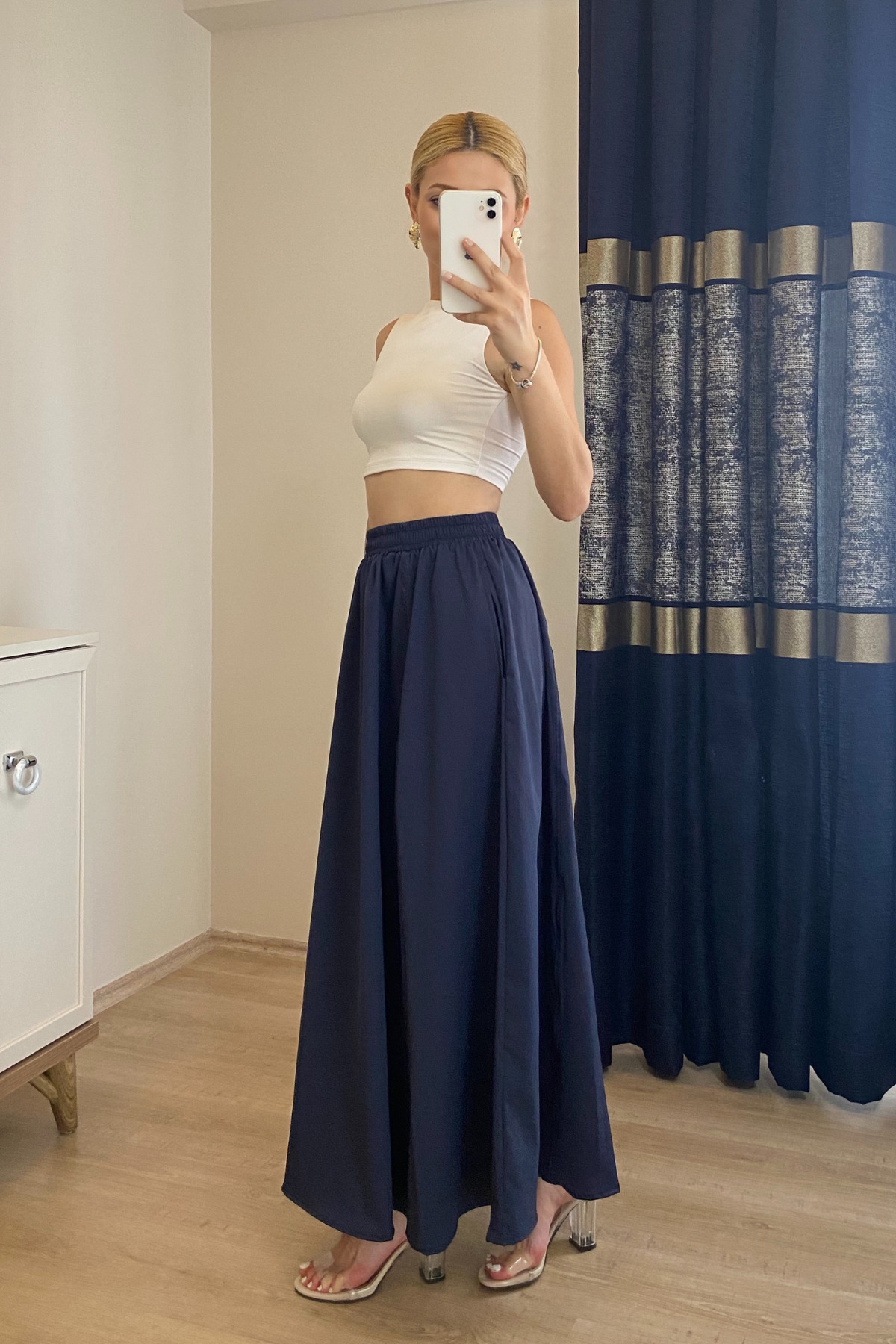 moddosa fashion  CEPLİ BELİ LASTİKLİ UZUN POPLİN ETEK - Görsel 3