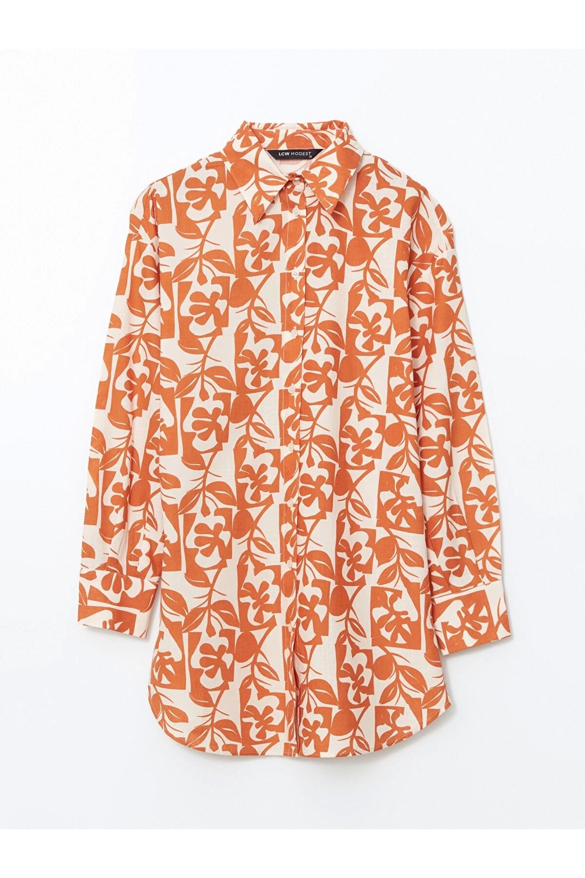 LC Waikiki-Lcw Modest Orange Patterned Oversize Women's Shirt Tunic 5