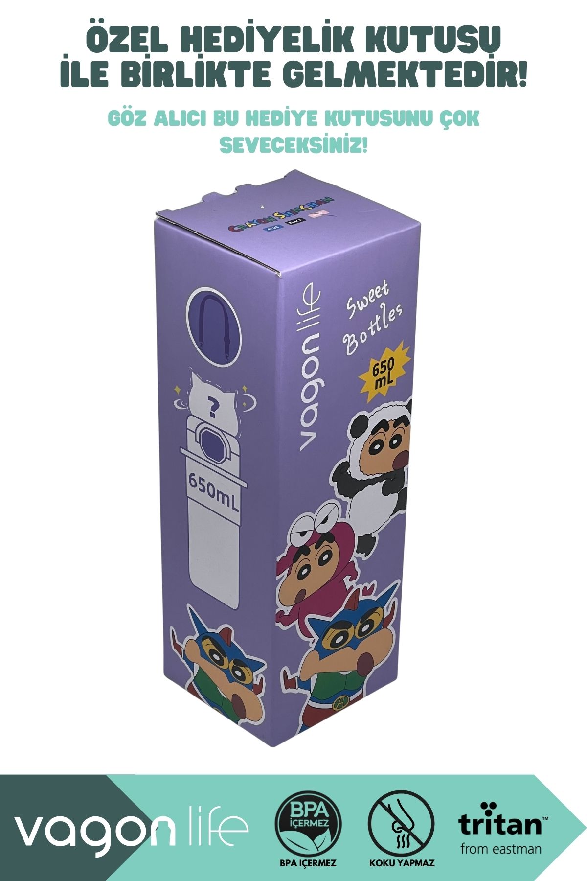 Vagonlife-650ml Crayon Shinchan Figured Cover Tritan Water Bottle with Straw/Without Straw Use with Hand Strap 5