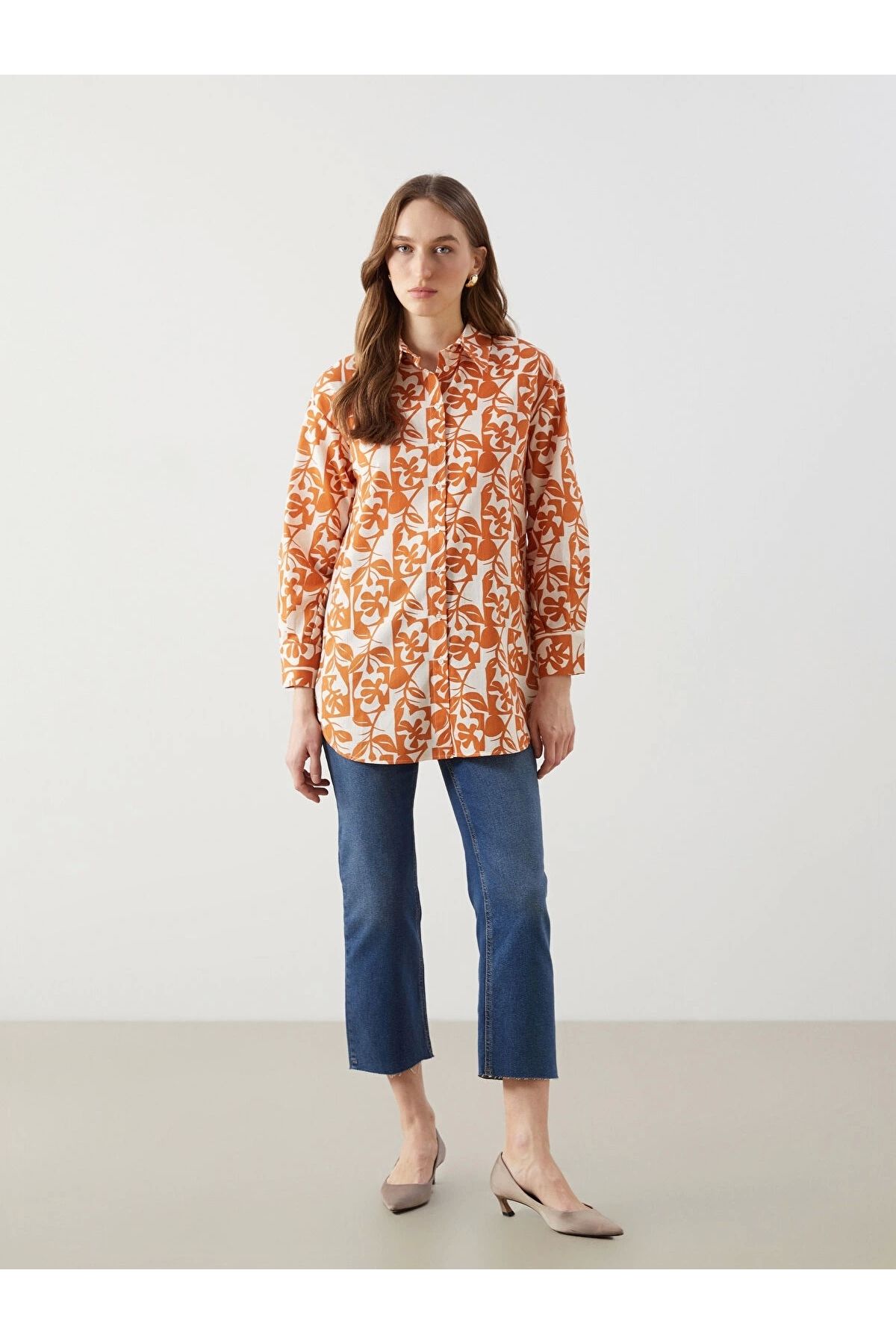 LC Waikiki-Lcw Modest Orange Patterned Oversize Women's Shirt Tunic 2