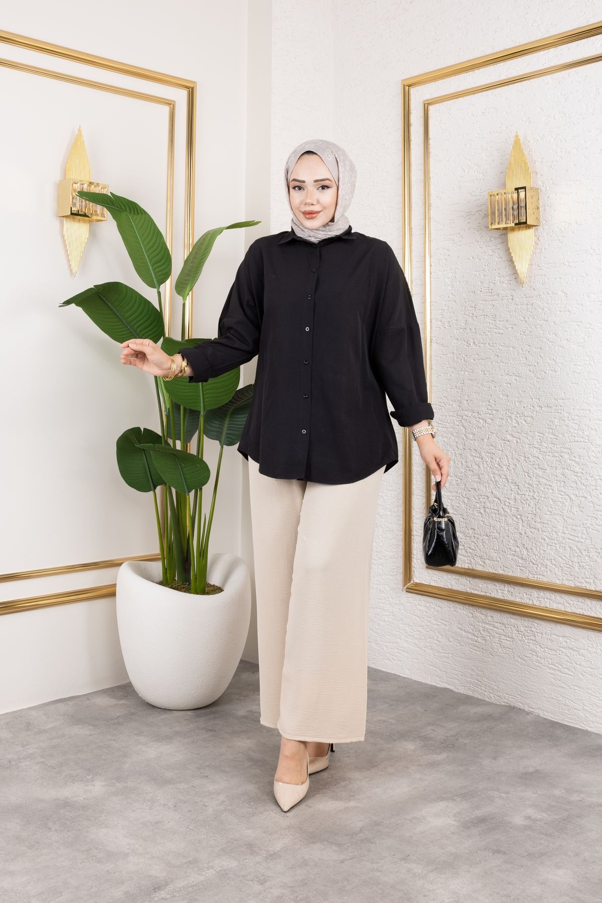 Nevayla Moda-Casual Ayrobin Trousers with Elastic Waist - Mink / A0103 4