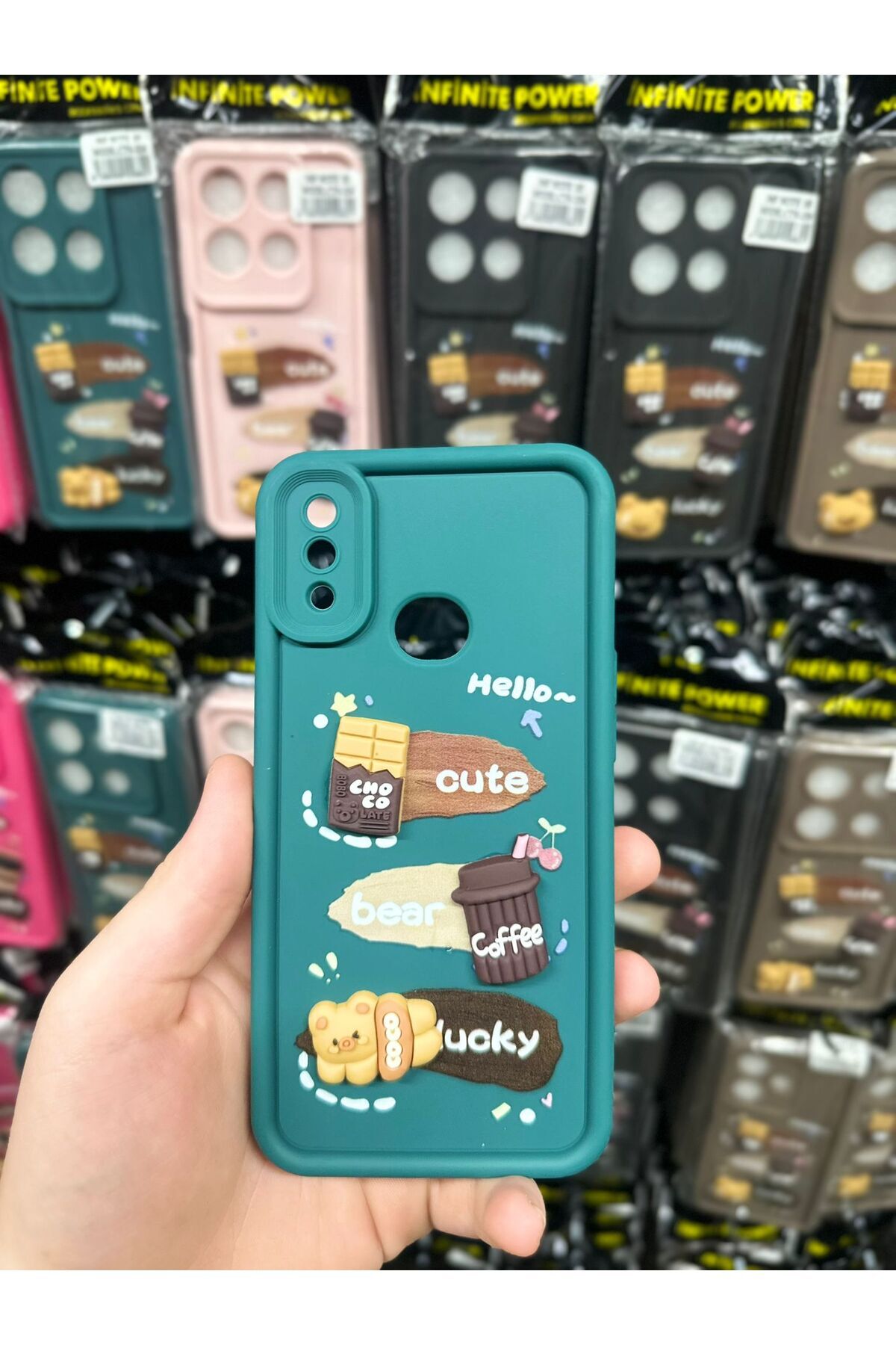 Cute Teddy Bear and Coffee Embossed Camera Protected Soft Silicone Case Compatible with Samsung A10S