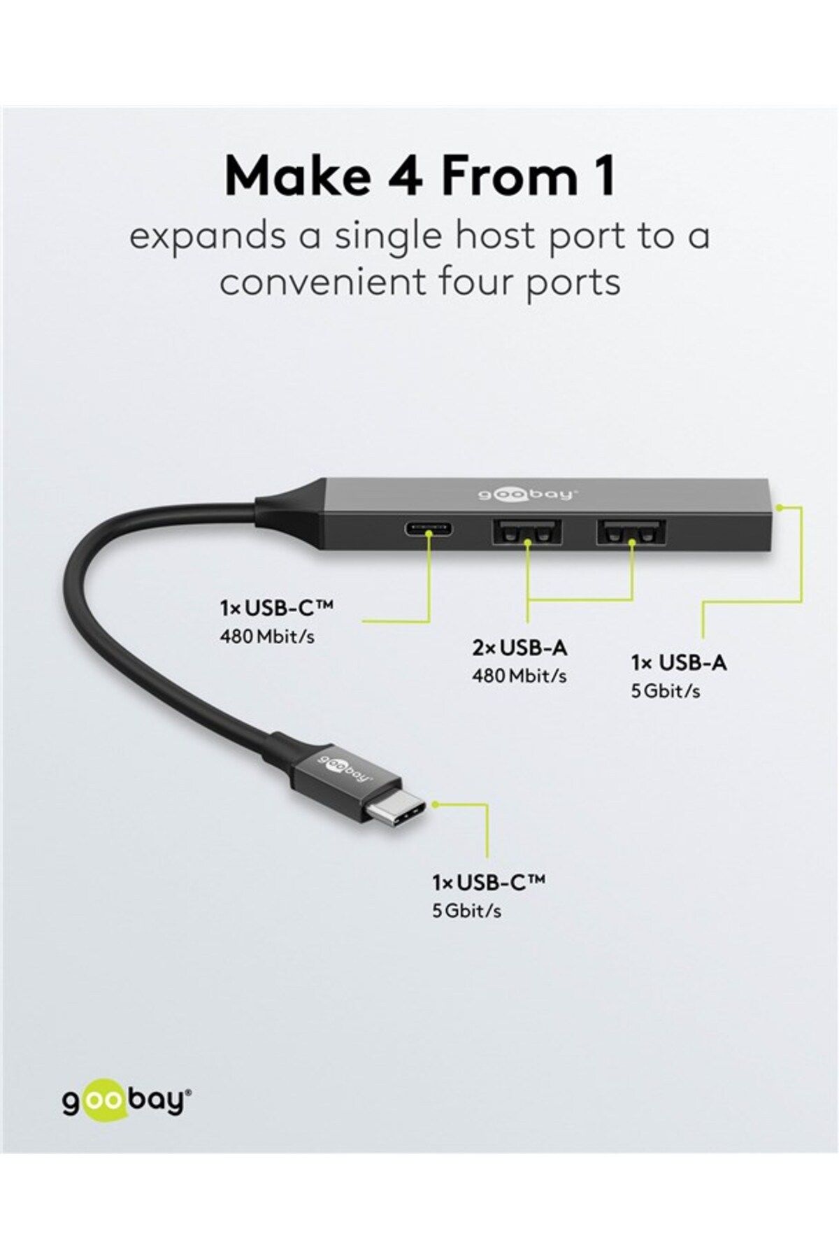 goobay-Slim 4-Port USB Hub, USB-C to USB-C/USB-A, 5 Gbit/s | 74459 3