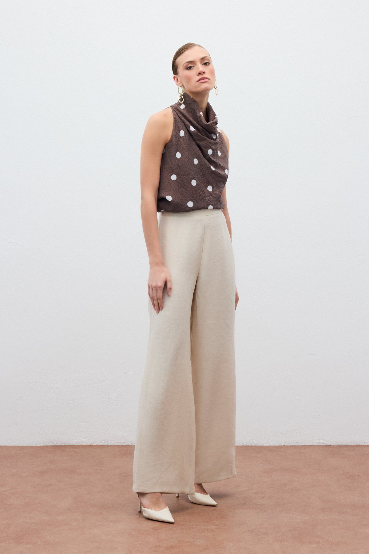 Sateen-Casual Linen Trousers - Stone 5
