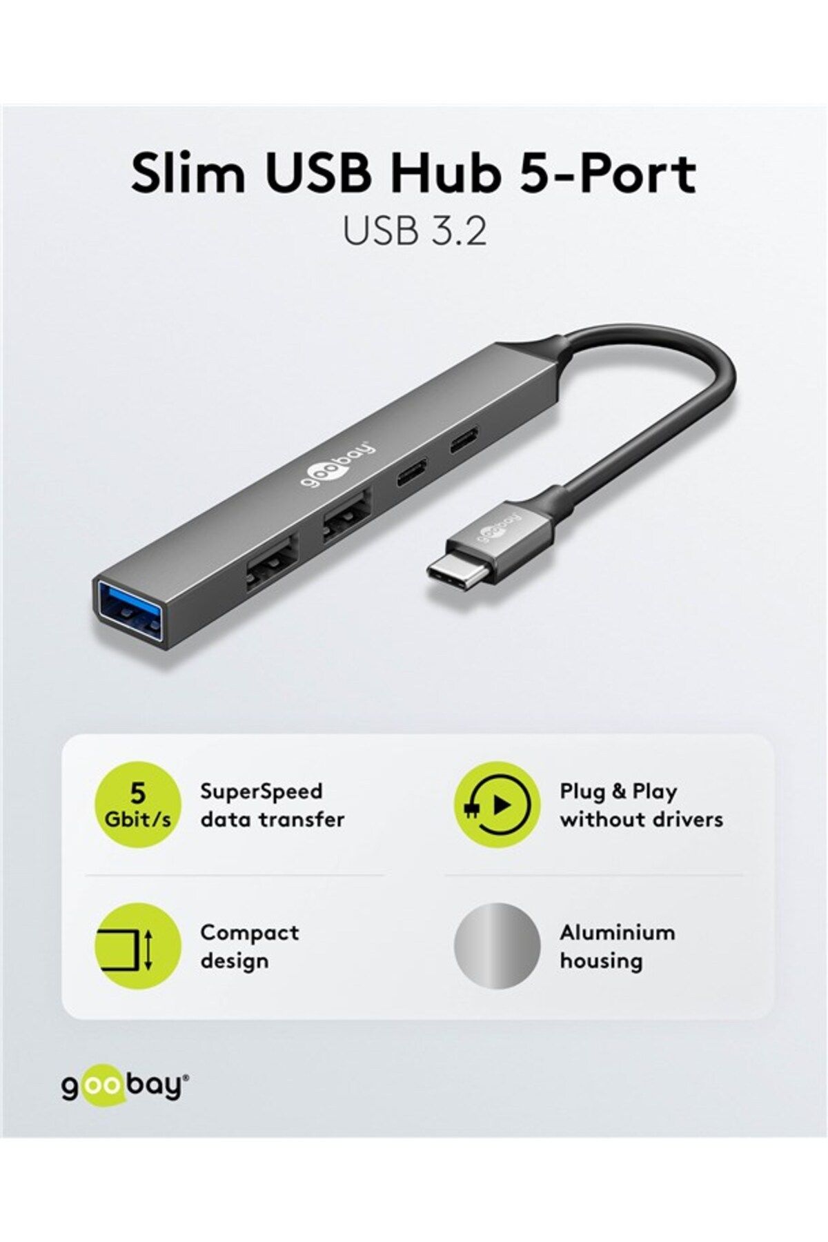 goobay-Slim 5-Port USB Hub, USB-C to USB-C/USB-A, 5 Gbit/s | 74460 2