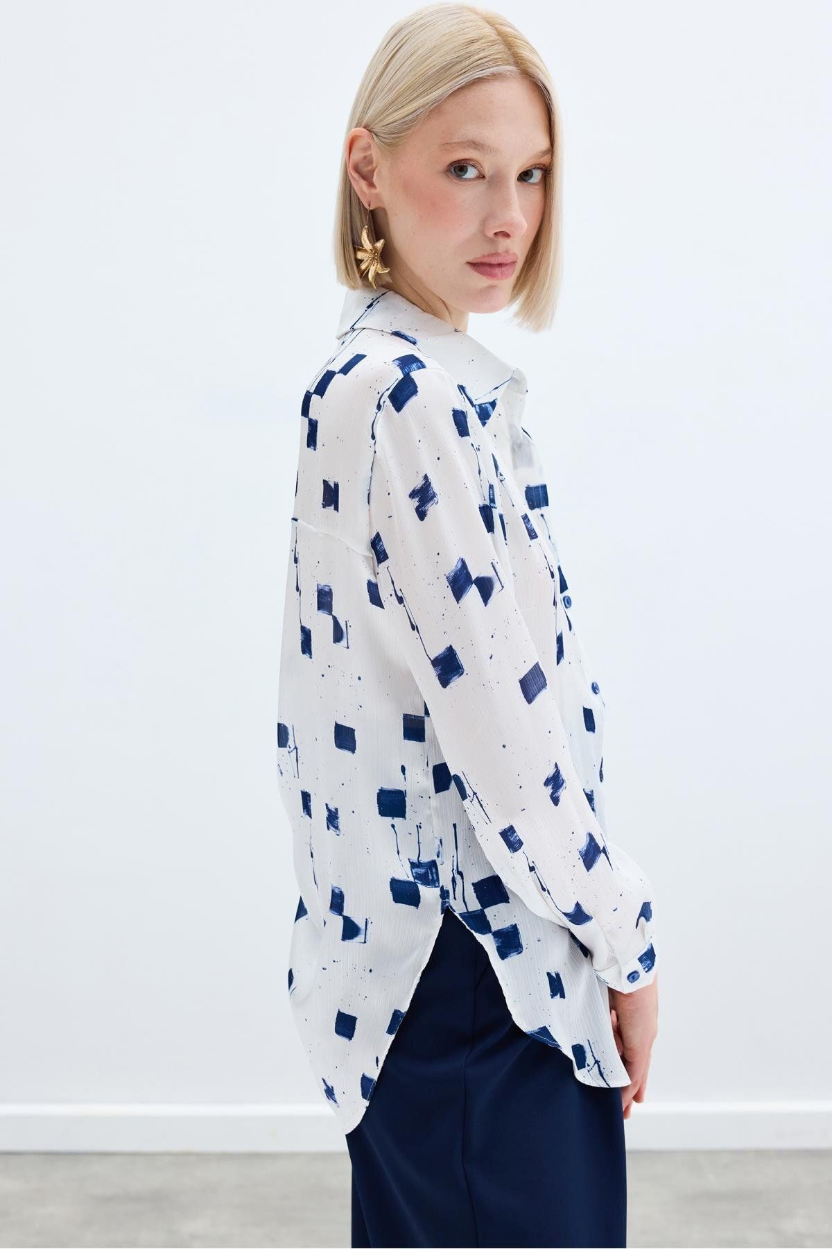 Sateen-Patterned Classic Shirt - Navy Blue 7