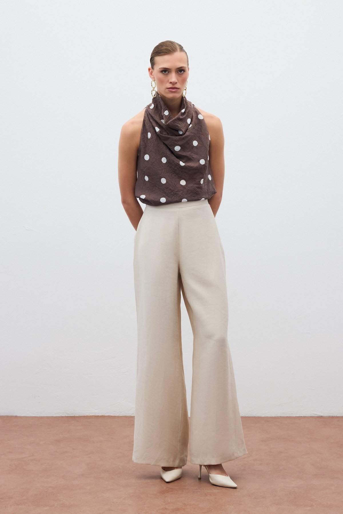 Sateen-Casual Linen Trousers - Stone 2