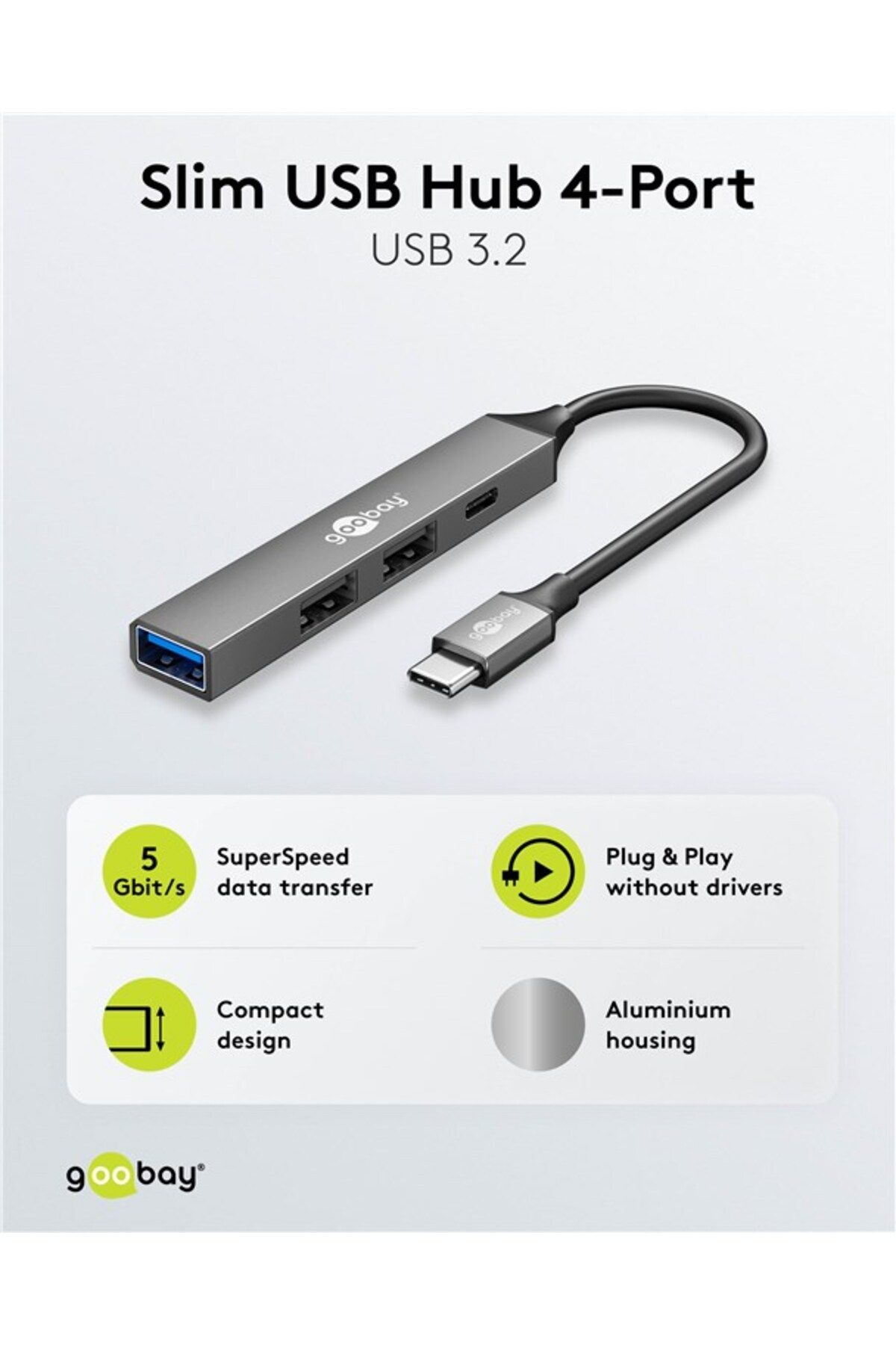 goobay-Slim 4-Port USB Hub, USB-C to USB-C/USB-A, 5 Gbit/s | 74459 2