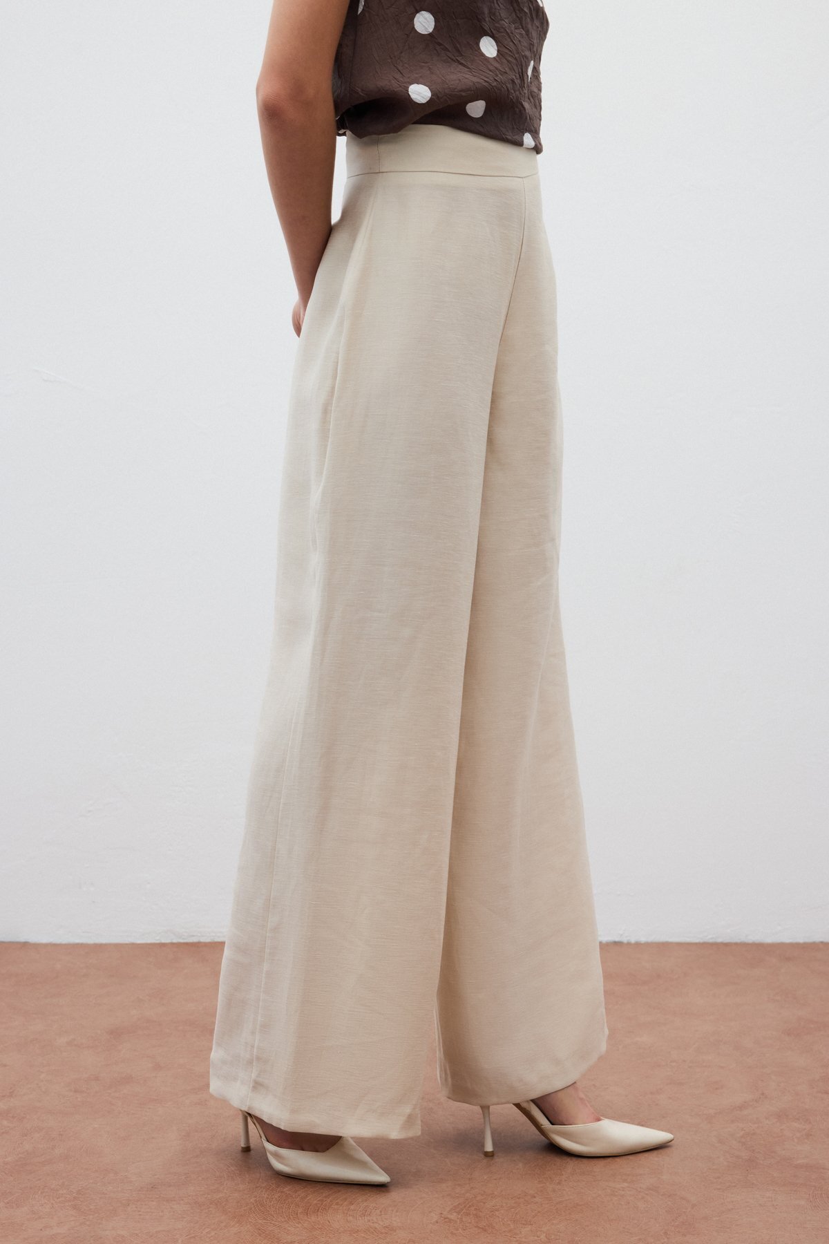 Sateen-Casual Linen Trousers - Stone 7
