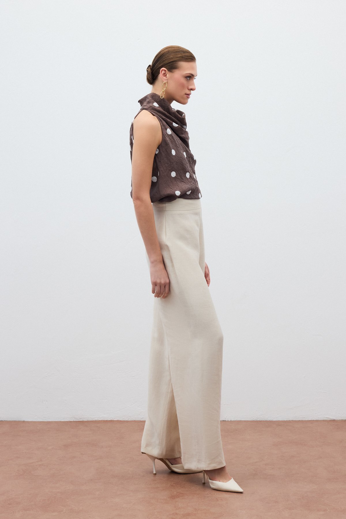 Sateen-Casual Linen Trousers - Stone 6