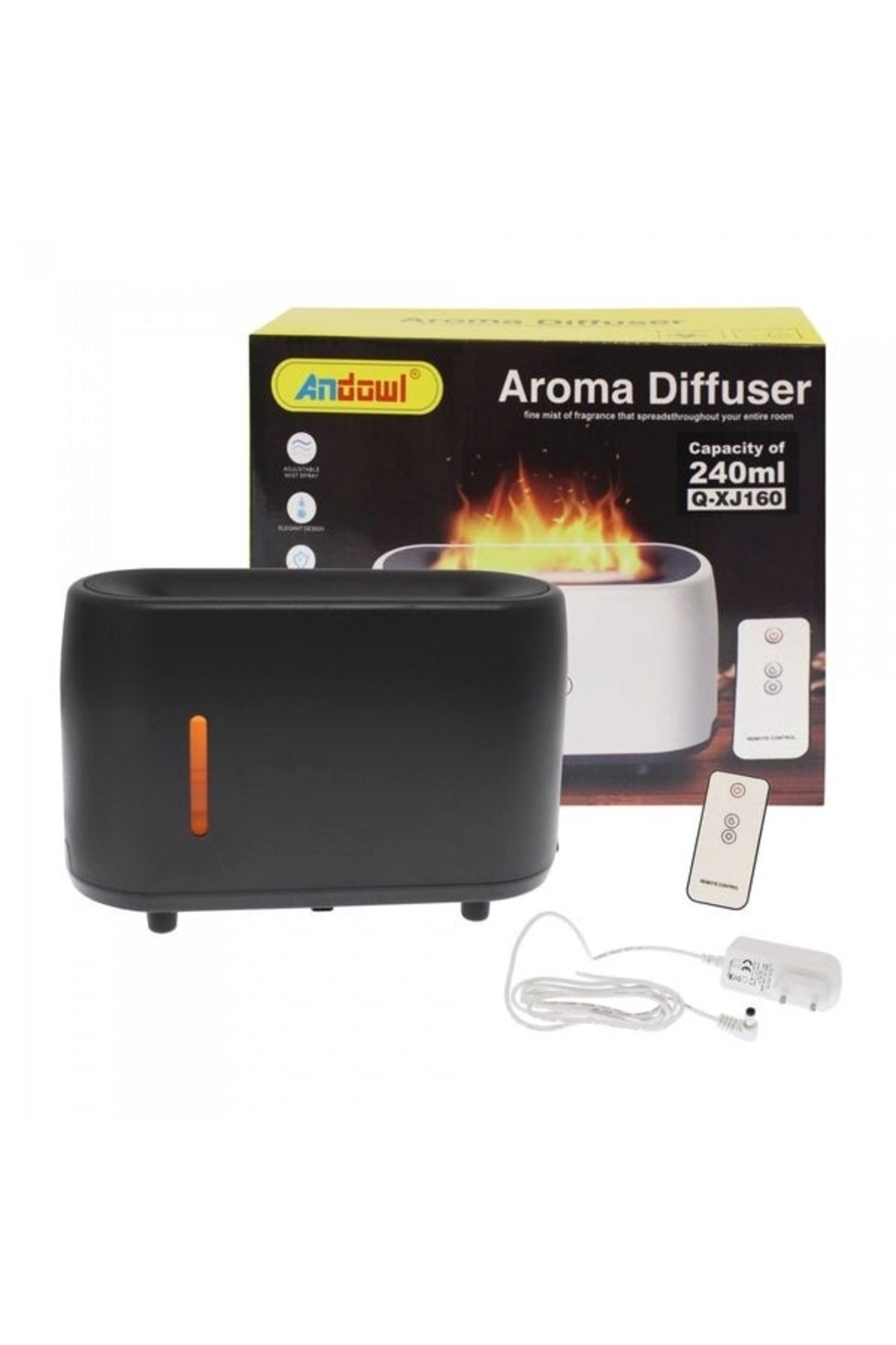 divendi-ro-Humidifier and Aroma Diffuser, with False Flame, 240ml, Remote Control, Timer, Black 5