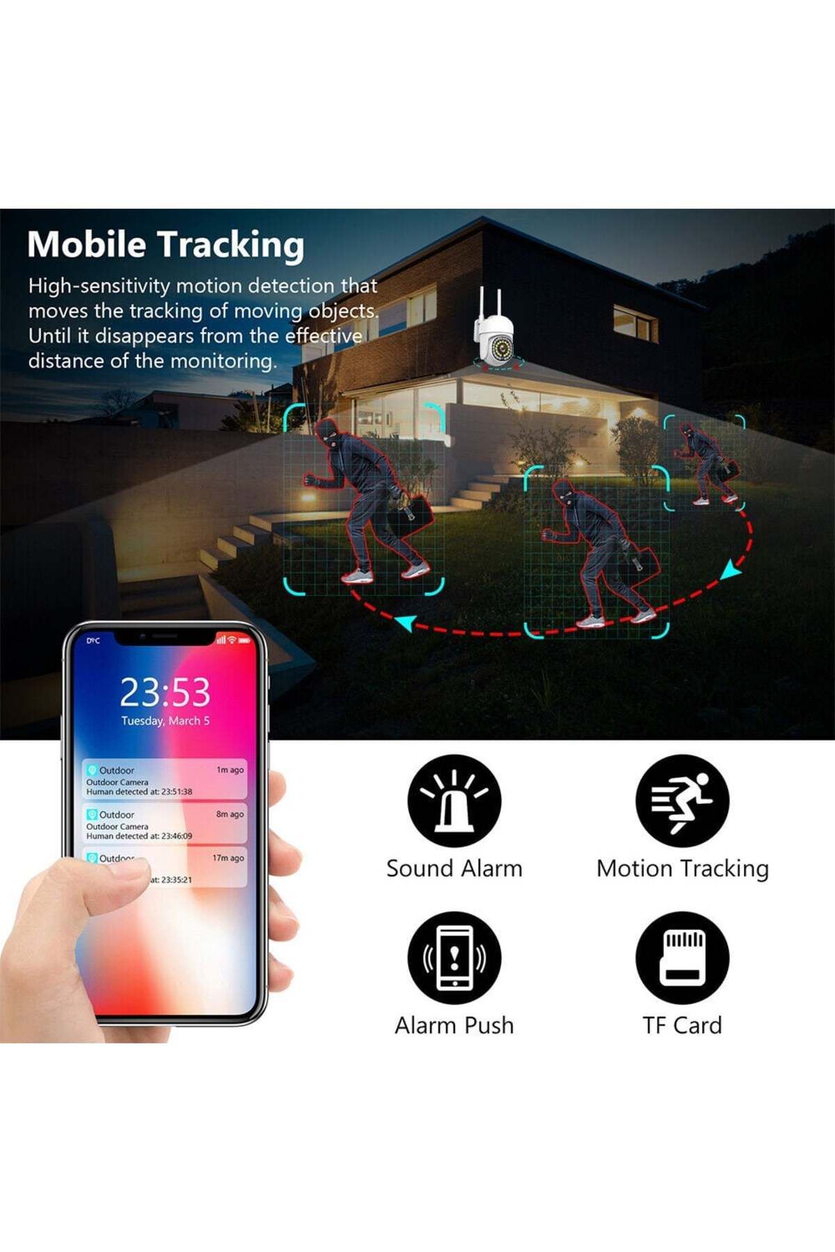 divendi-ro-Cameră de supraveghere CCTV IP inteligentă de 2MP, Wi-Fi, senzor de lumină și mișcare, infraroșu, alerte, albă 3