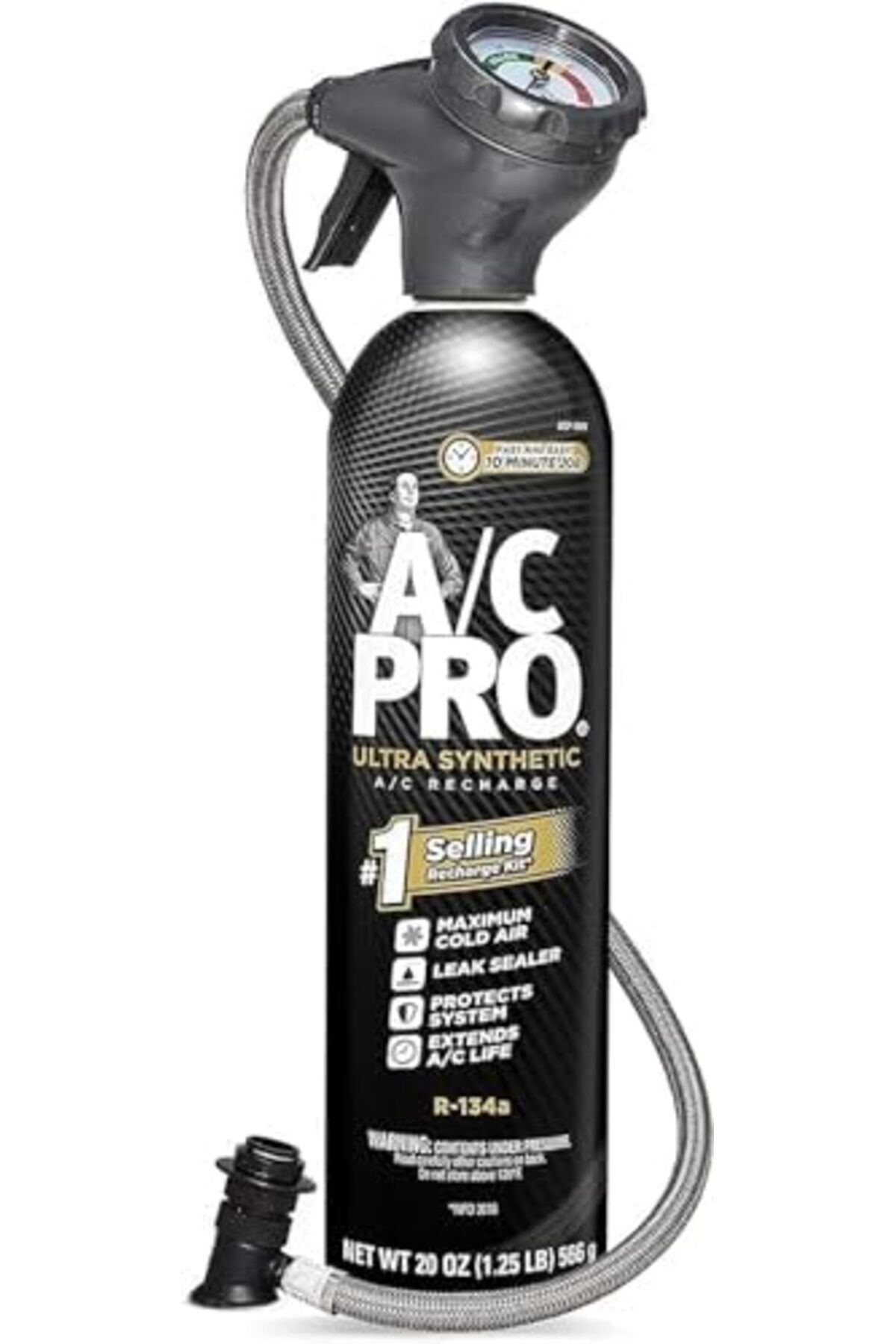 A/C Pro-InterDynamics AC Pro Car Air Conditioner Synthetic R134A Refrigerant, AC Recharge Kit with Hose and 2