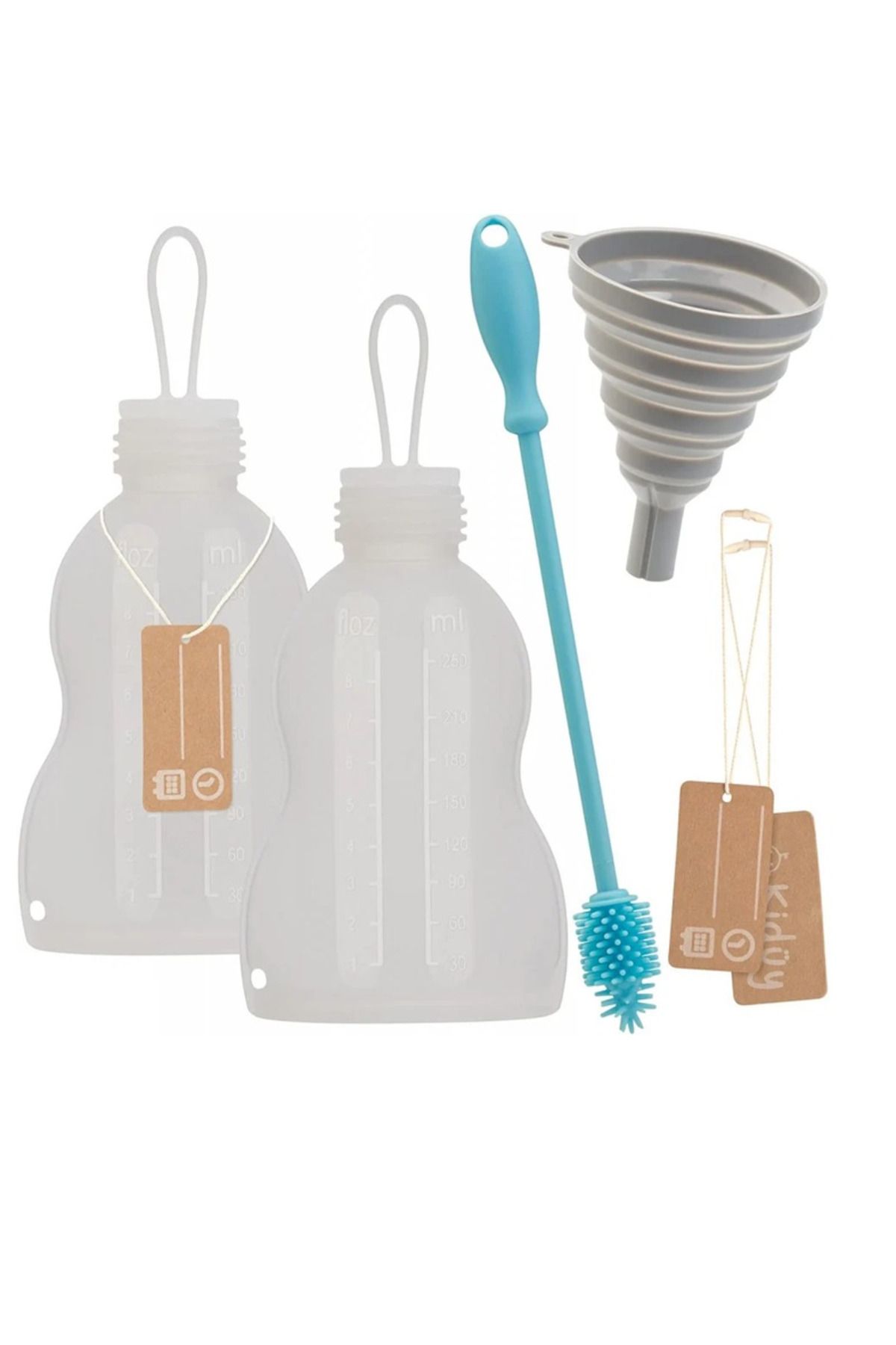 OEM-Set 4 piese pentru depozitare lapte matern, 2 sticle, perie si palnie Kiduy, 250 ml, multicolor 5