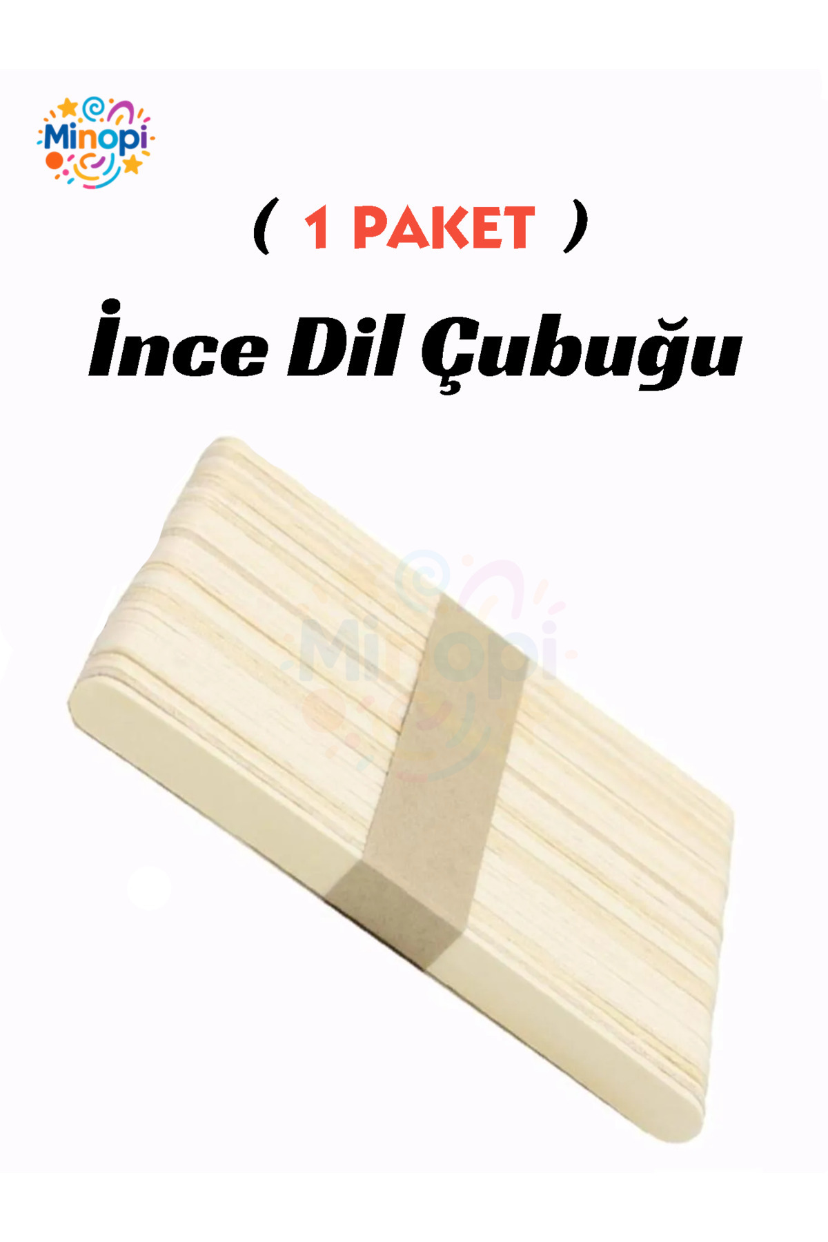 Minopi 1 Paket Natural İnce Dondurma Çubuğu Paketi 50'li Abeslang Tahta Dil Çubuğu - Ağda Spatulası