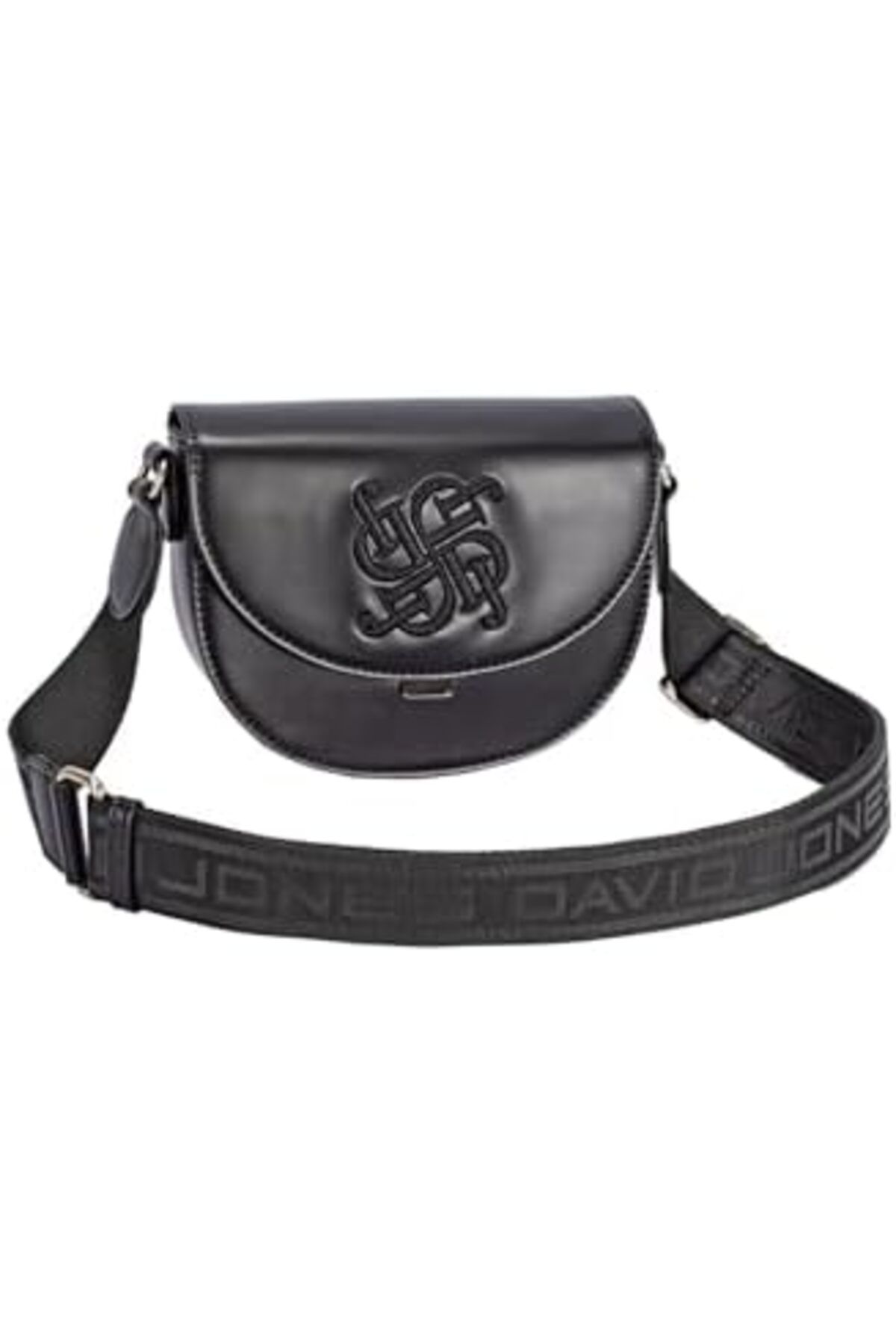 David Jones-Rounded Crossbody Bag, Leatherette, Golden Hardware, Flap-Over Design 2