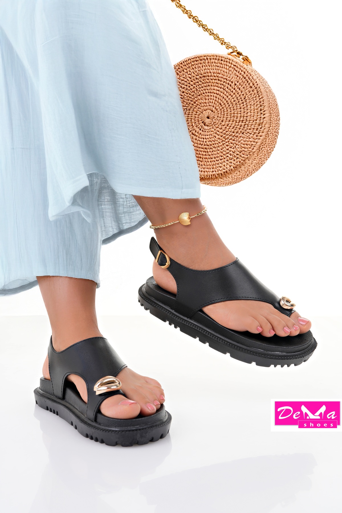 Demashoes Beyaz Altın Toka Detaylı Kadın Sandalet Şık Ve Rahat Günlük Kullanım görsel 2