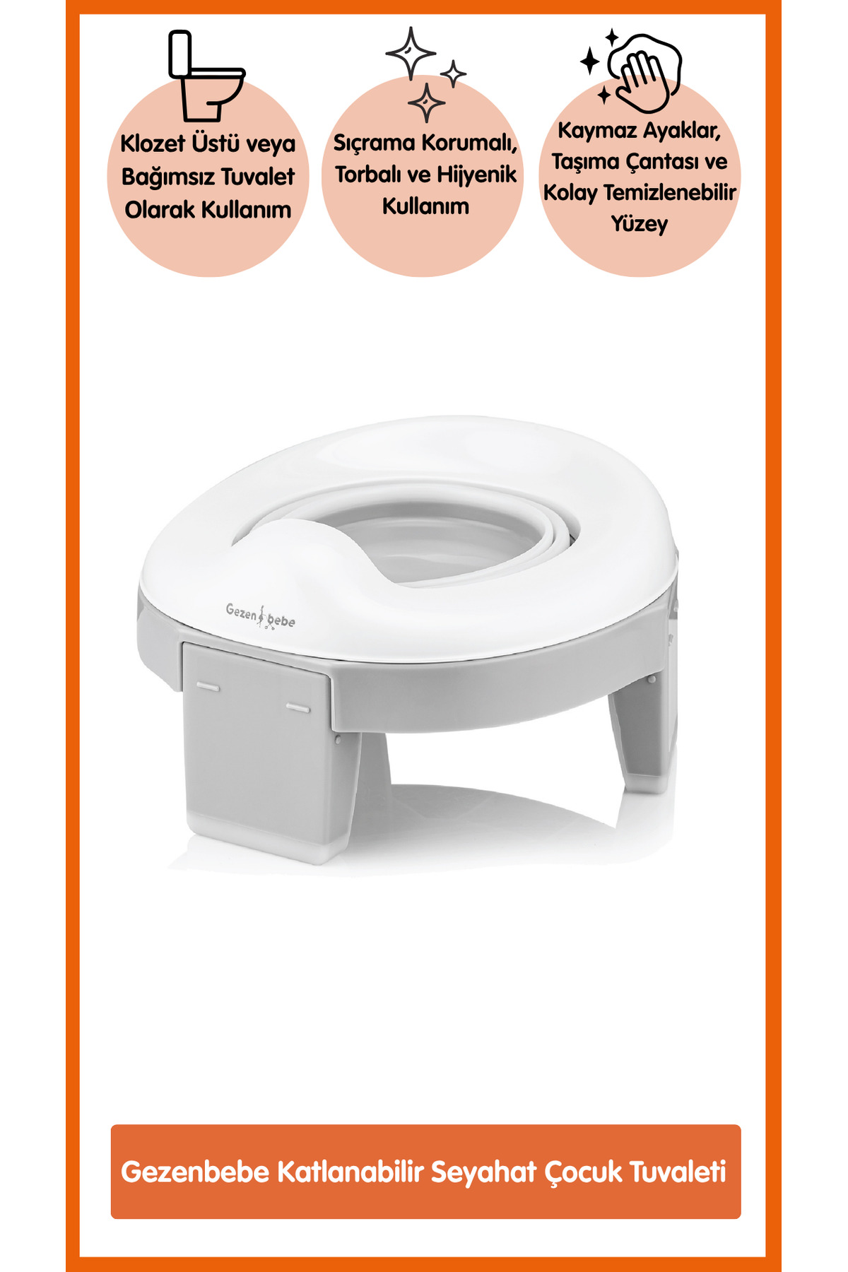 Gezenbebe Katlanabilir Seyahat Çocuk Tuvaleti – Portatif ve Hijyenik Lazımlık