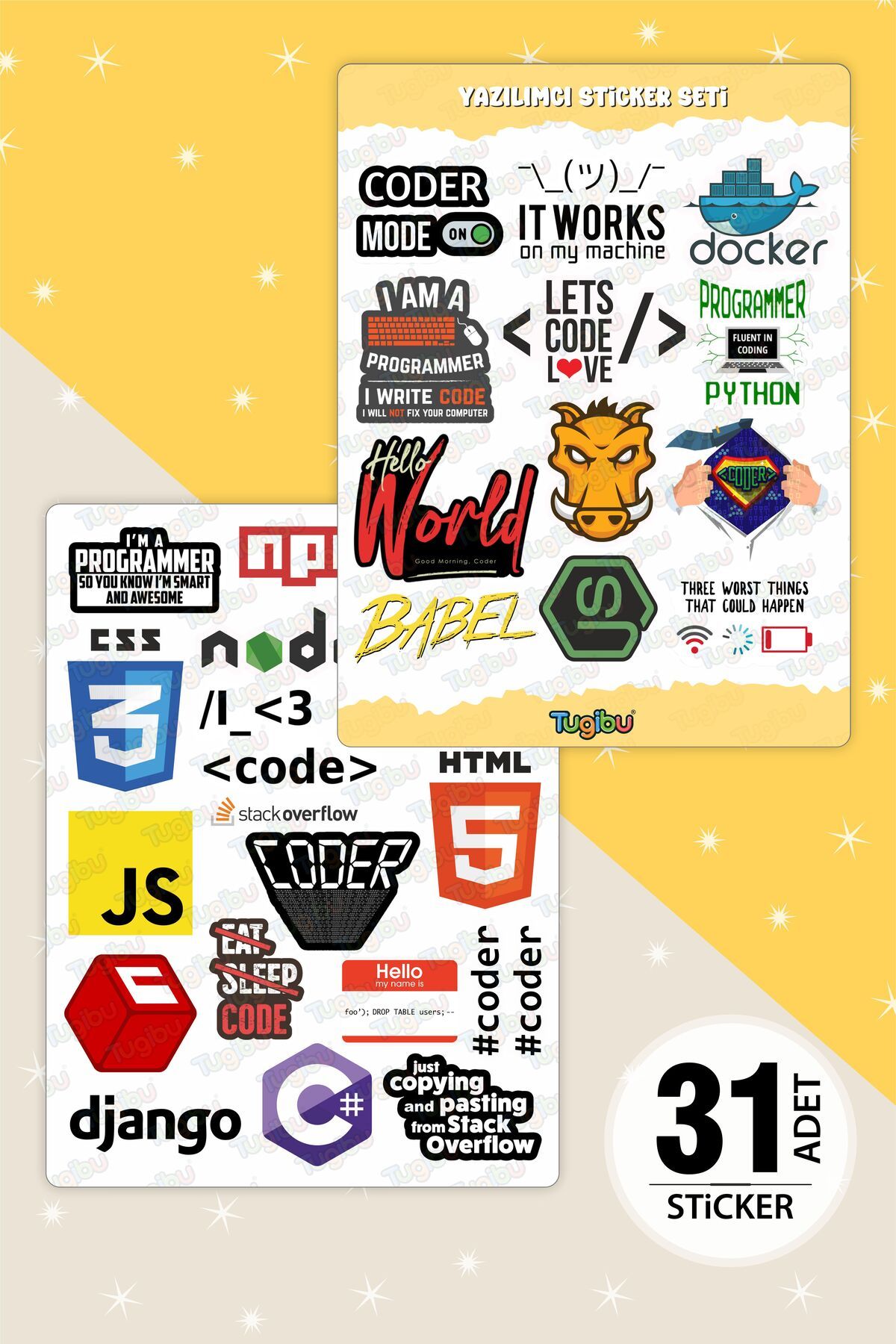 TUGİBU-Software Sticker Set, Coding Themed Sticker, 31 Pieces of Coder Stickers, Software Developer Sticker Set 1