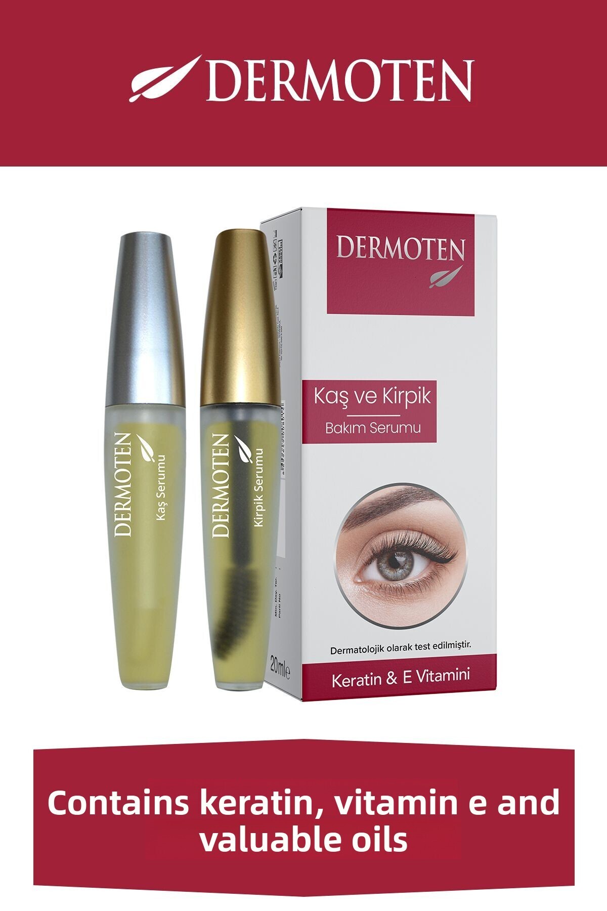 Dermoten Eyebrow & Eyelash Care Serum with Keratin, Vitamin E and Natural Oil 20 ml