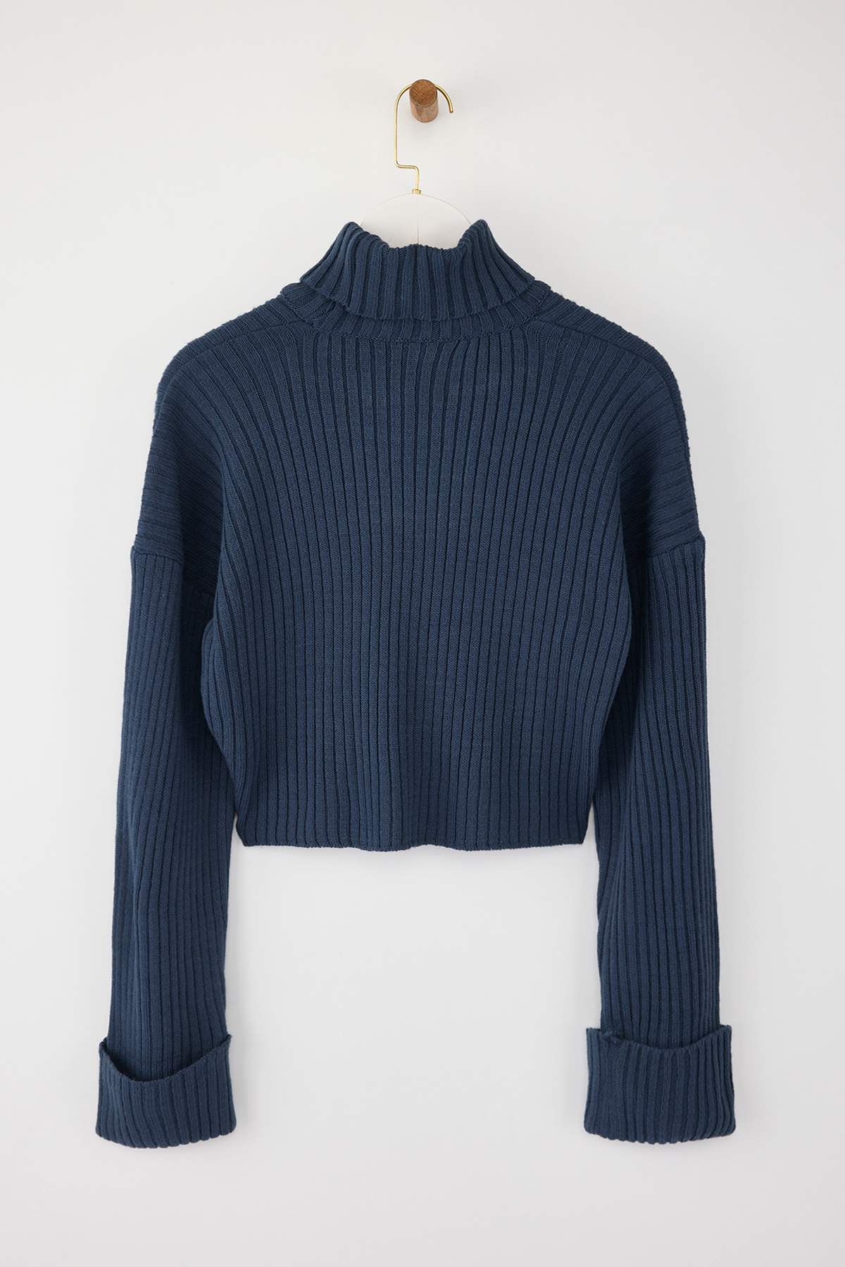 Trendyolmilla  Indigo Crop Basic Triko Kazak TWOAW22KZ0223 - Görsel 7