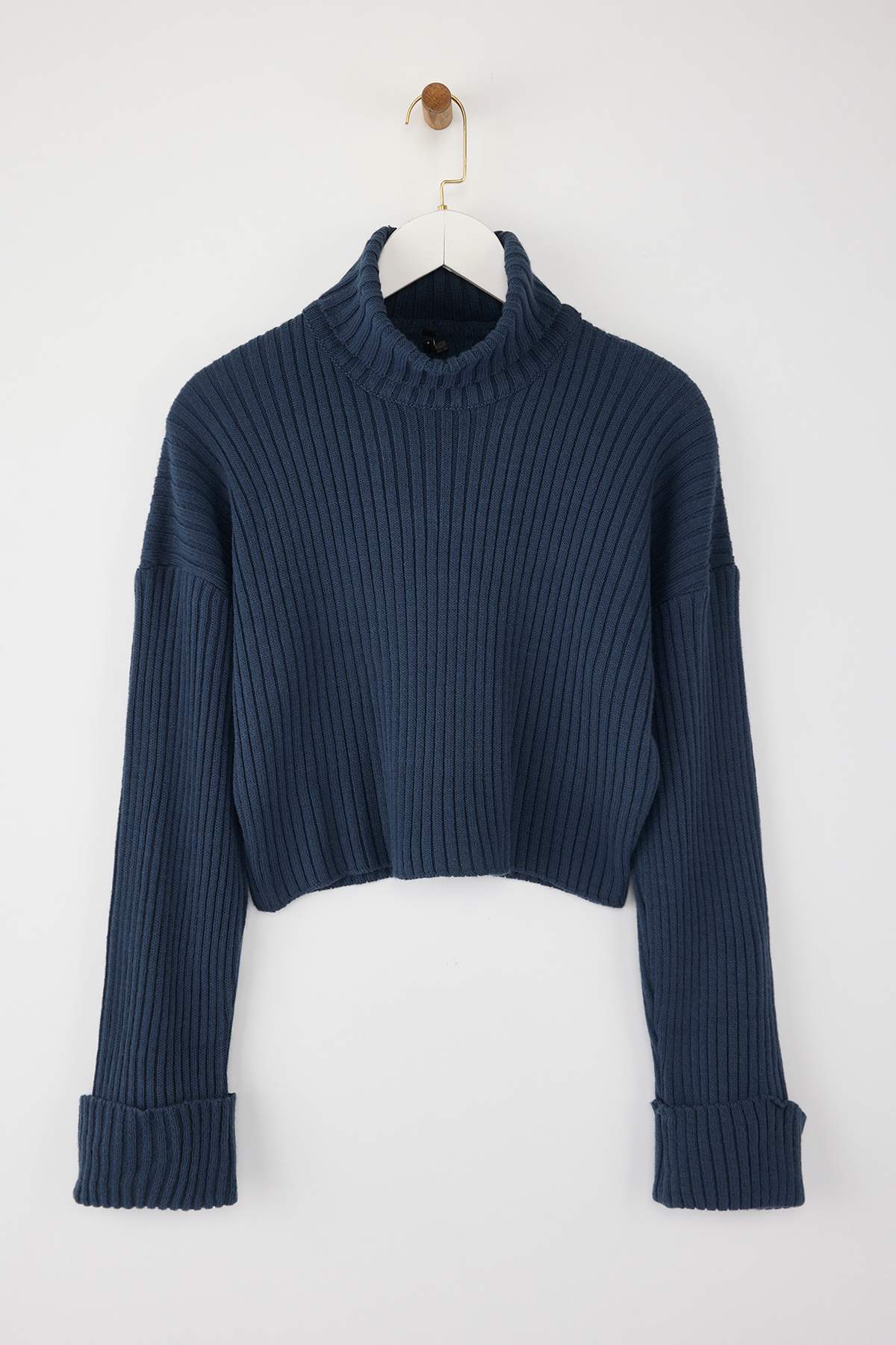 Trendyolmilla  Indigo Crop Basic Triko Kazak TWOAW22KZ0223 - Görsel 6