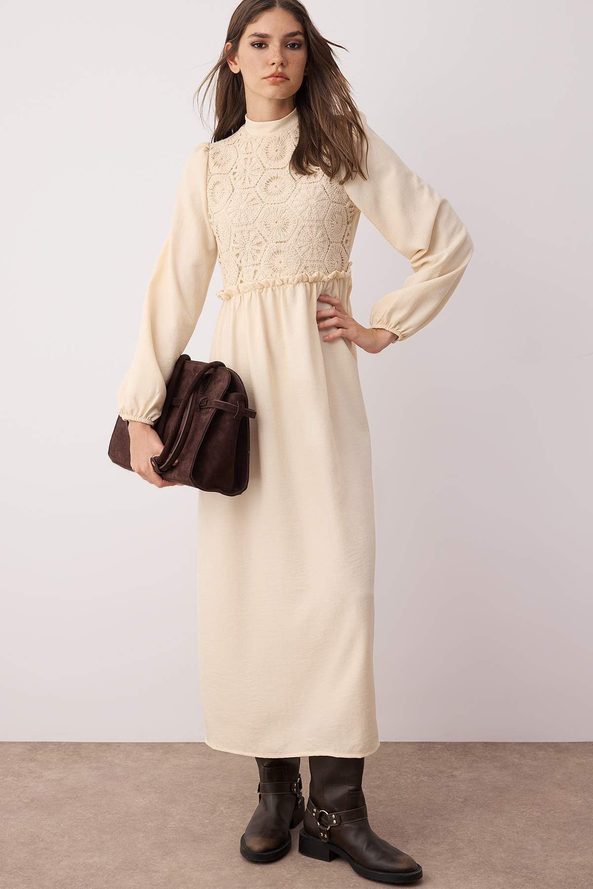 Trendyol Modest Stone Guipure/Fistó részlet szőtt ruha TCTAW24EB00110