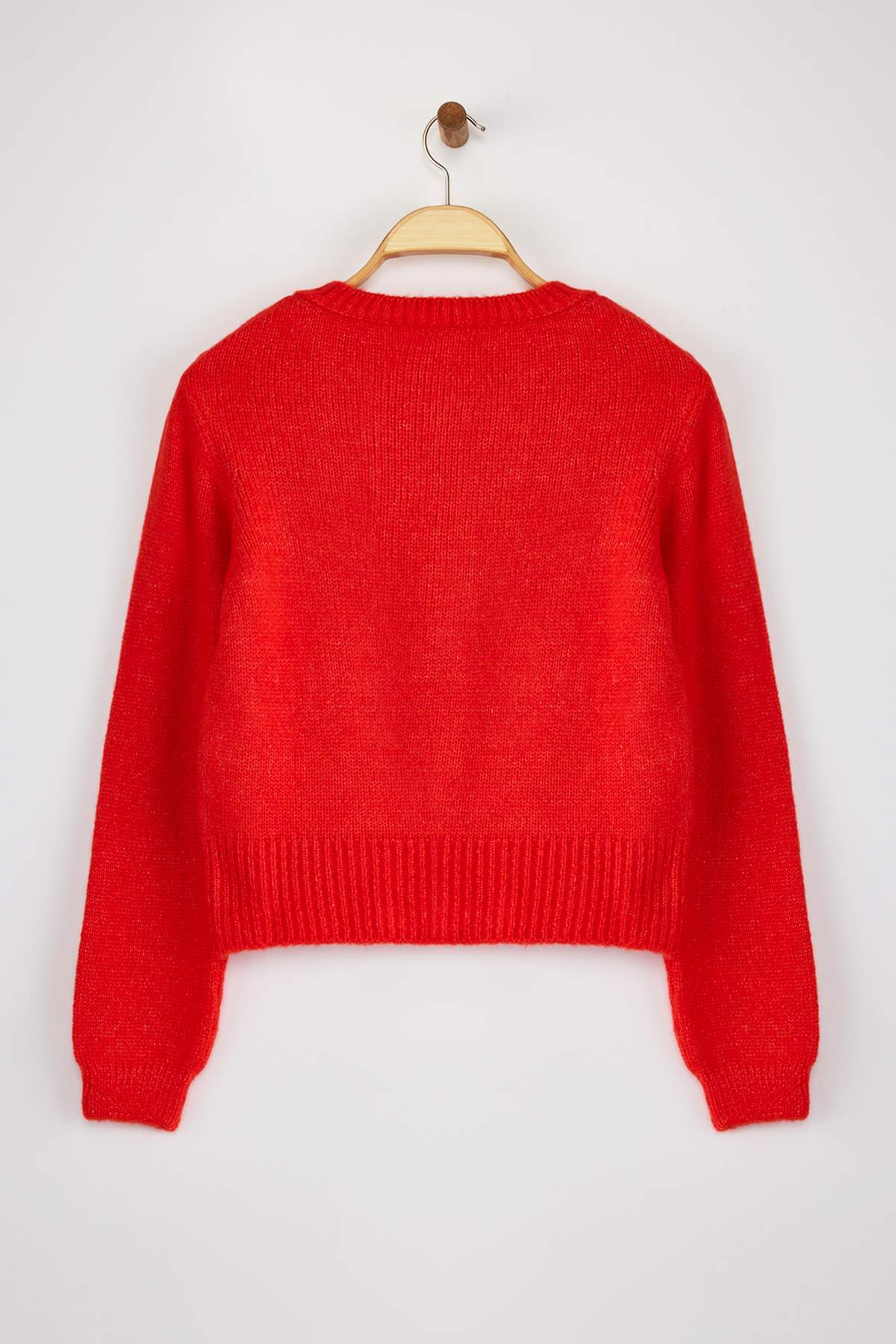 Trendyolmilla  Nar Çiçeği Yumuşak Dokulu Mücevher Düğmeli Ceket Görünümlü Triko Hırka TWOAW21HI0034 - Görsel 7