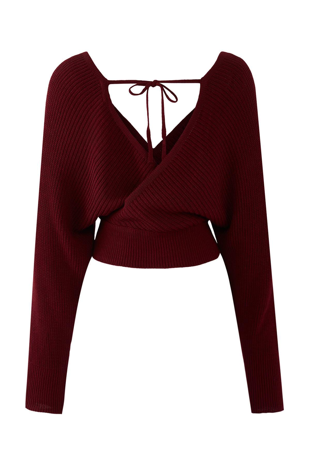 Trendyolmilla  Bordo Kruvaze Triko Kazak TWOAW21KZ1277 - Görsel 8