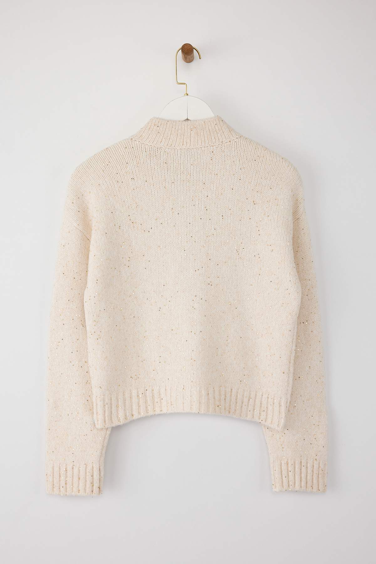 Trendyolmilla  Taş Fermuarlı Dik Yaka Yumuşak Dokulu Vizon Payetli Triko Hırka TWOAW26HI00053 - Görsel 7