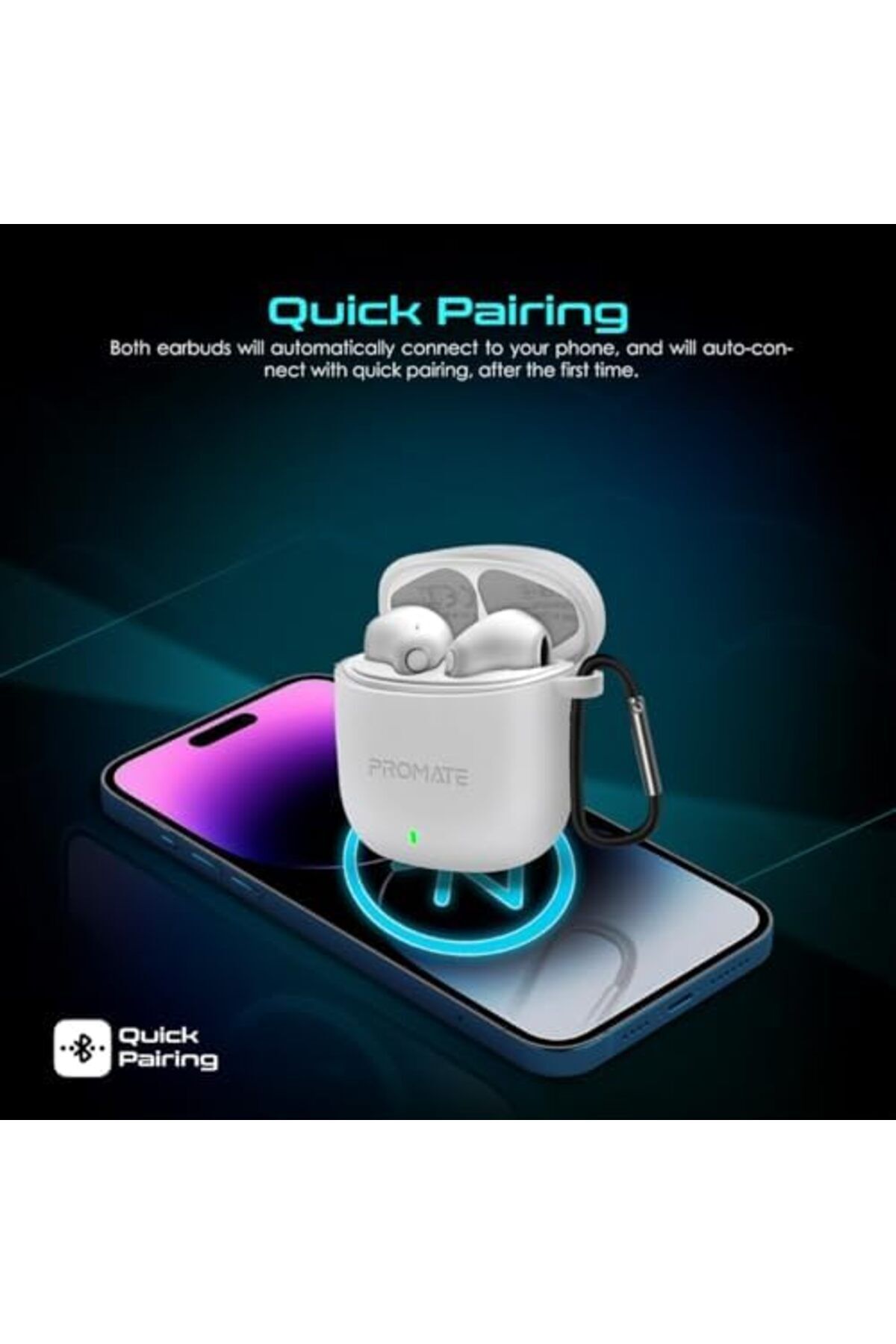 Promate-Wireless In-Ear Bluetooth 5.3 Earbuds with ANC, 30 Hours Playtime, Smart Touch Control, and 7