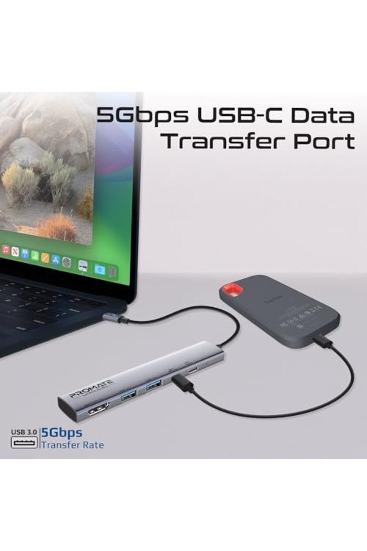 Promate-UCB-C 5-in-1 Multiport Hub 6