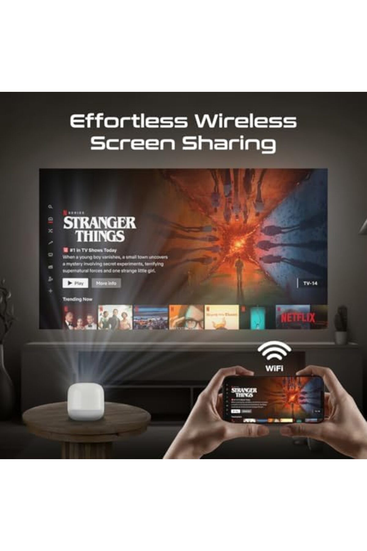 Promate-Portable Projector with HD Resolution, 4K Support, Wireless Screen Sharing, Built-In Speaker 3