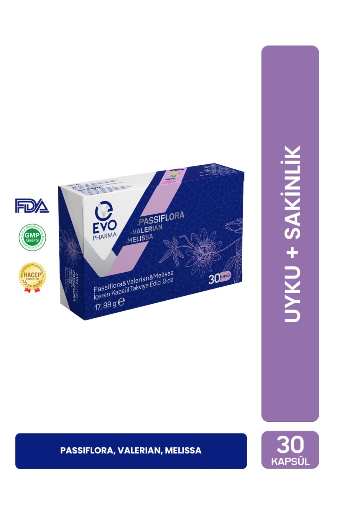EVOPHARMA Passiflora – Valerian – Melissa Kapsül Takviye Edici Gıda | 30 Kapsül