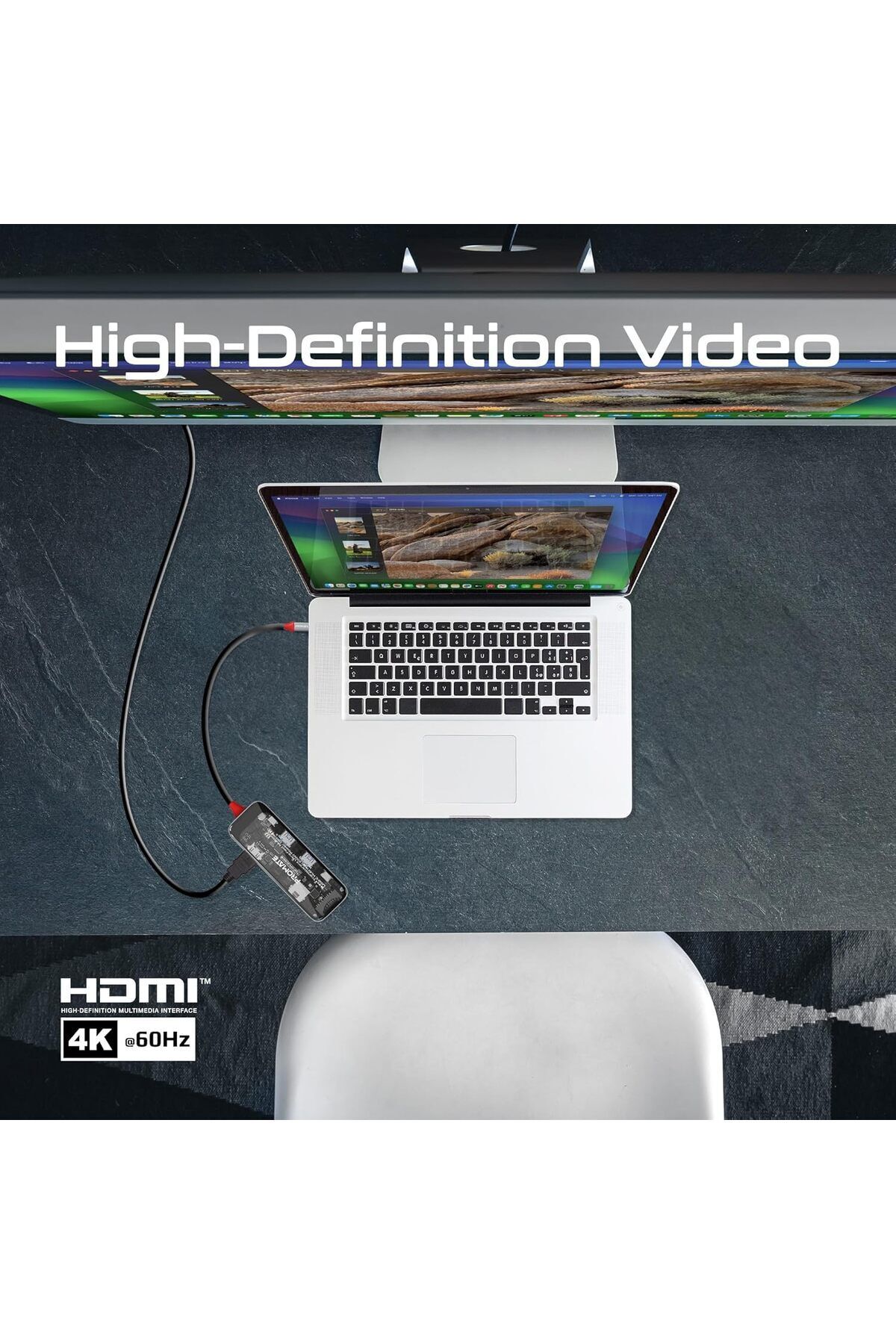 Promate-USB-C™ Transparent Media Hub, Premium 4K Display, with HDMI, Super-Fast 1000Mbps Ethernet, 7